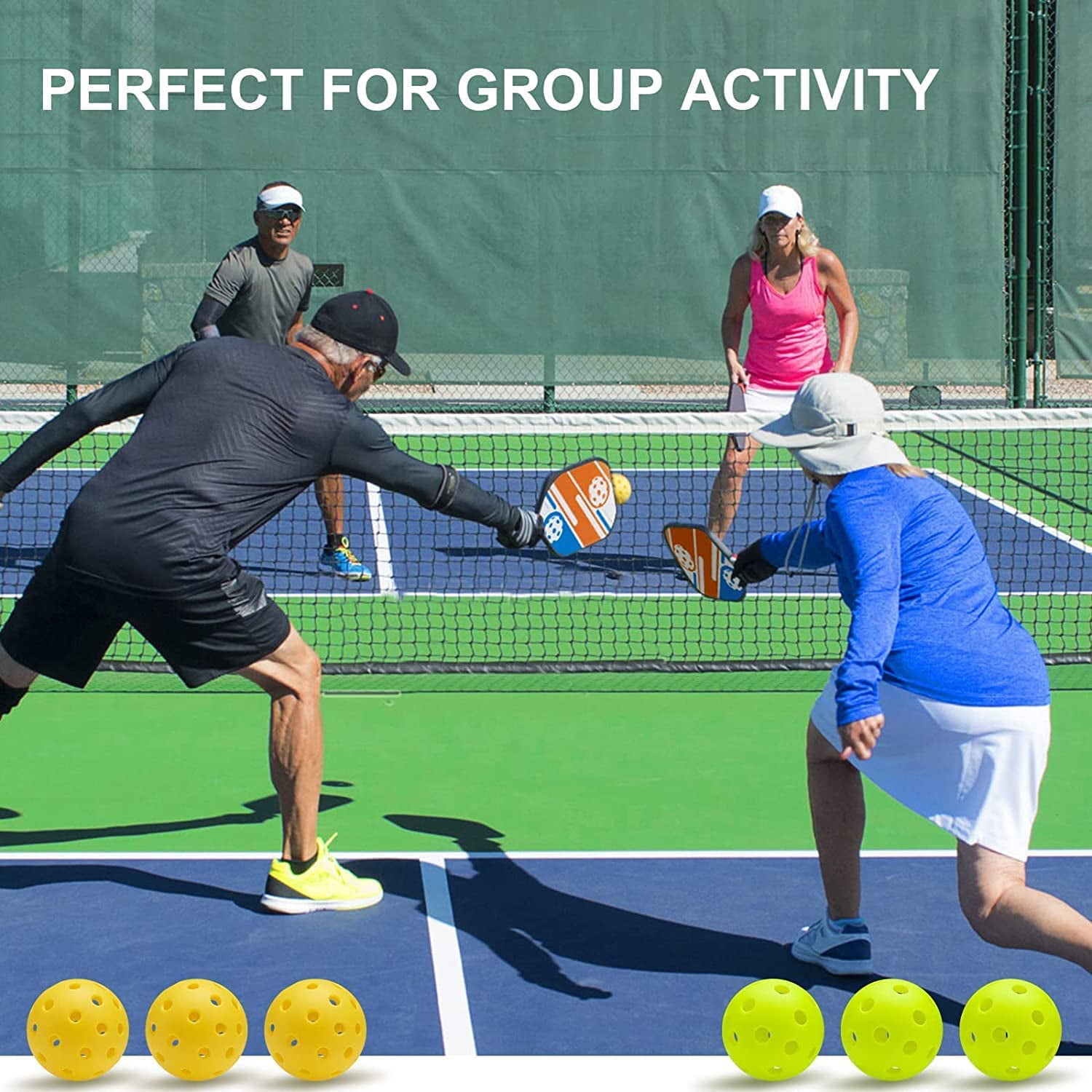 BEIVES Wood Pickleball Paddles Set of 4 (Durable 7-Ply Basswood, Comfortable Grip, Includes Indoor Outdoor Balls & Carrying Bag) ib26t