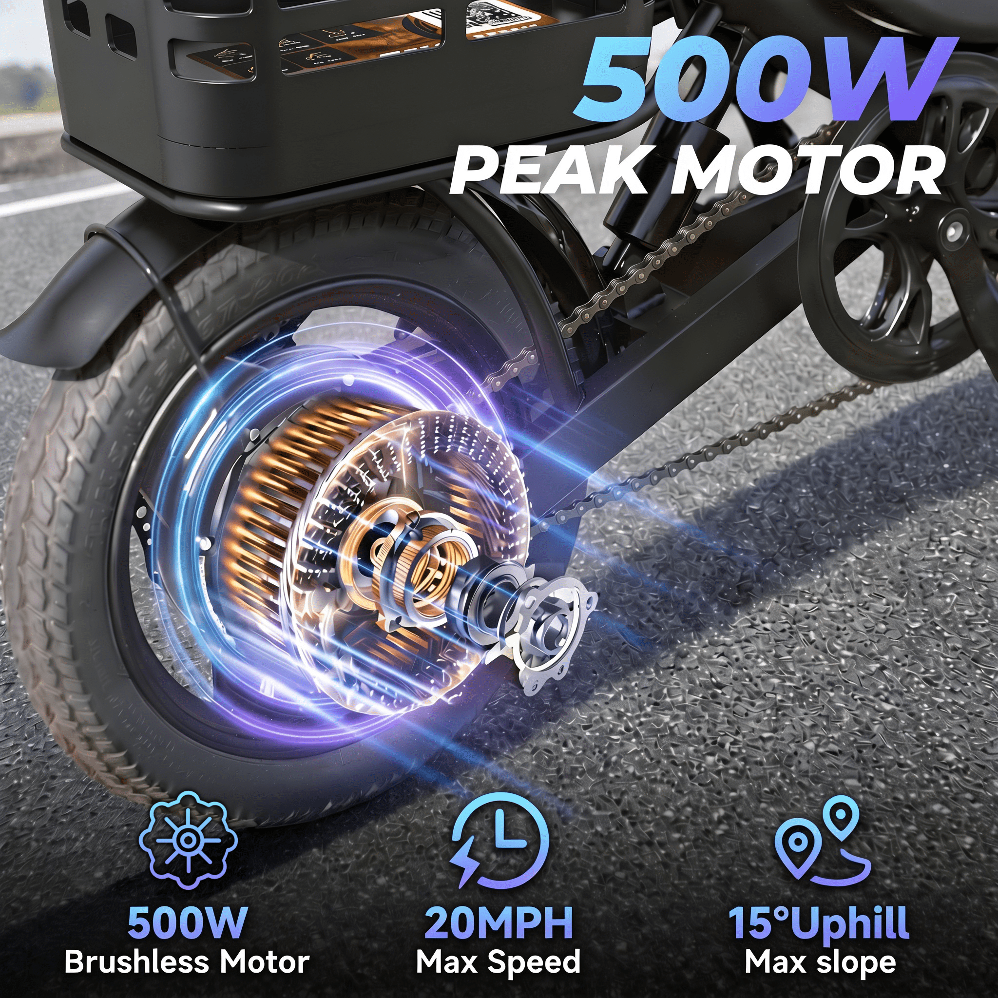 SNNAFFOB 14 in Foldable Electric Commuter Bike with Basket, 500W Motor, 36V 12Ah Battery, 20 MPH (Black, 14 in) p233c