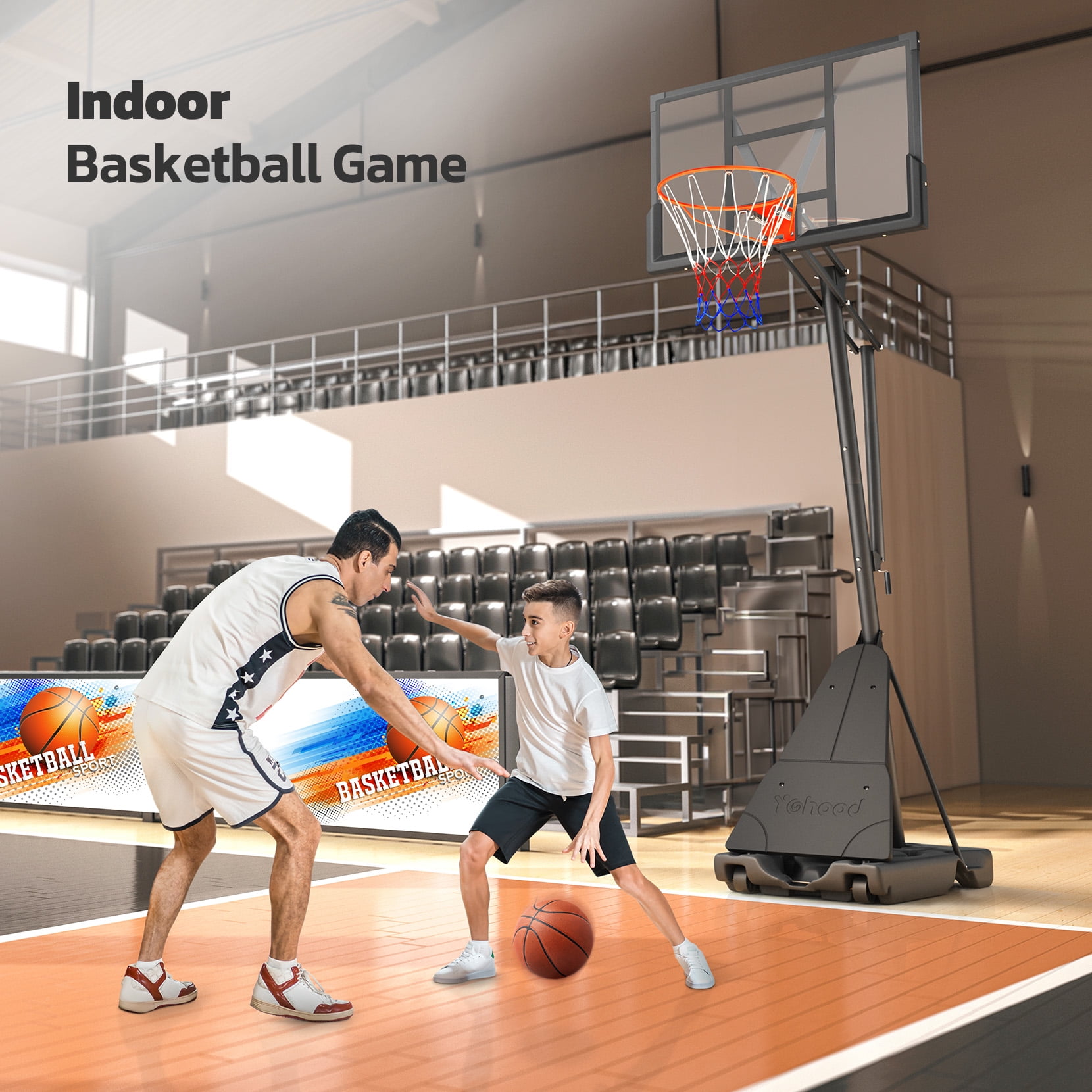 TONBUX Portable Basketball Hoop System, Adjustable Height 5.25 ft to 10 ft with 44 in PC Backboard (Black) 66qbh