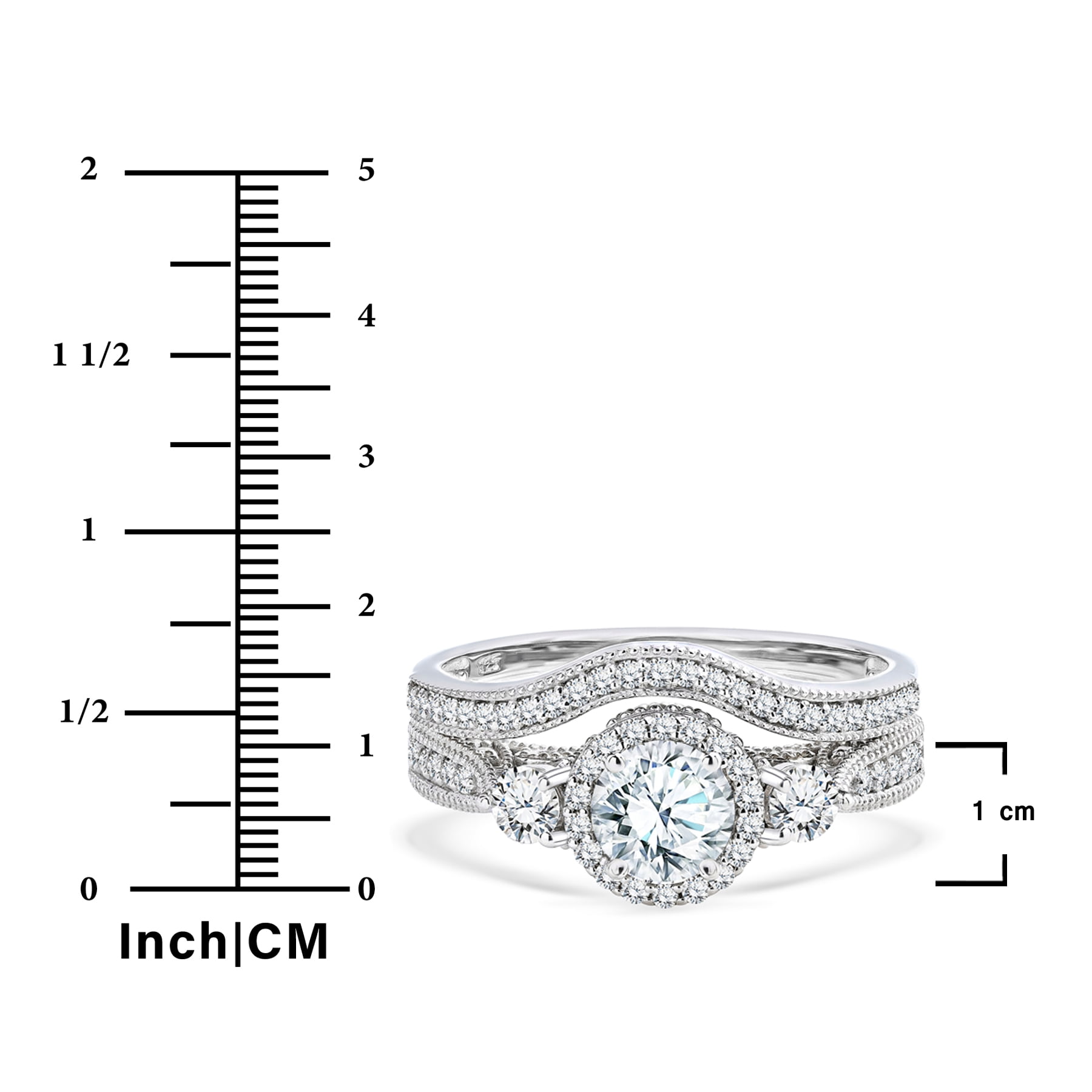 JeenMata Moissanite Wedding Ring Set Round Cut Vintage Halo Bridal Set (White, 2 Carat) dt6y2