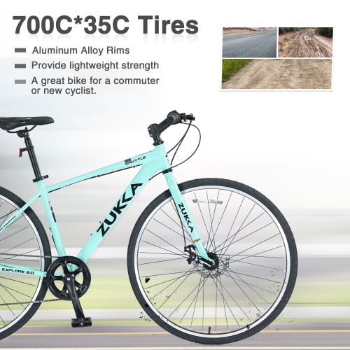 Aezusy 7-Speed Hybrid Road Bike, Lightweight Aluminum Alloy Frame, 700C Wheels (Green, Fits Riders 5'3"-5'8") 8m90f