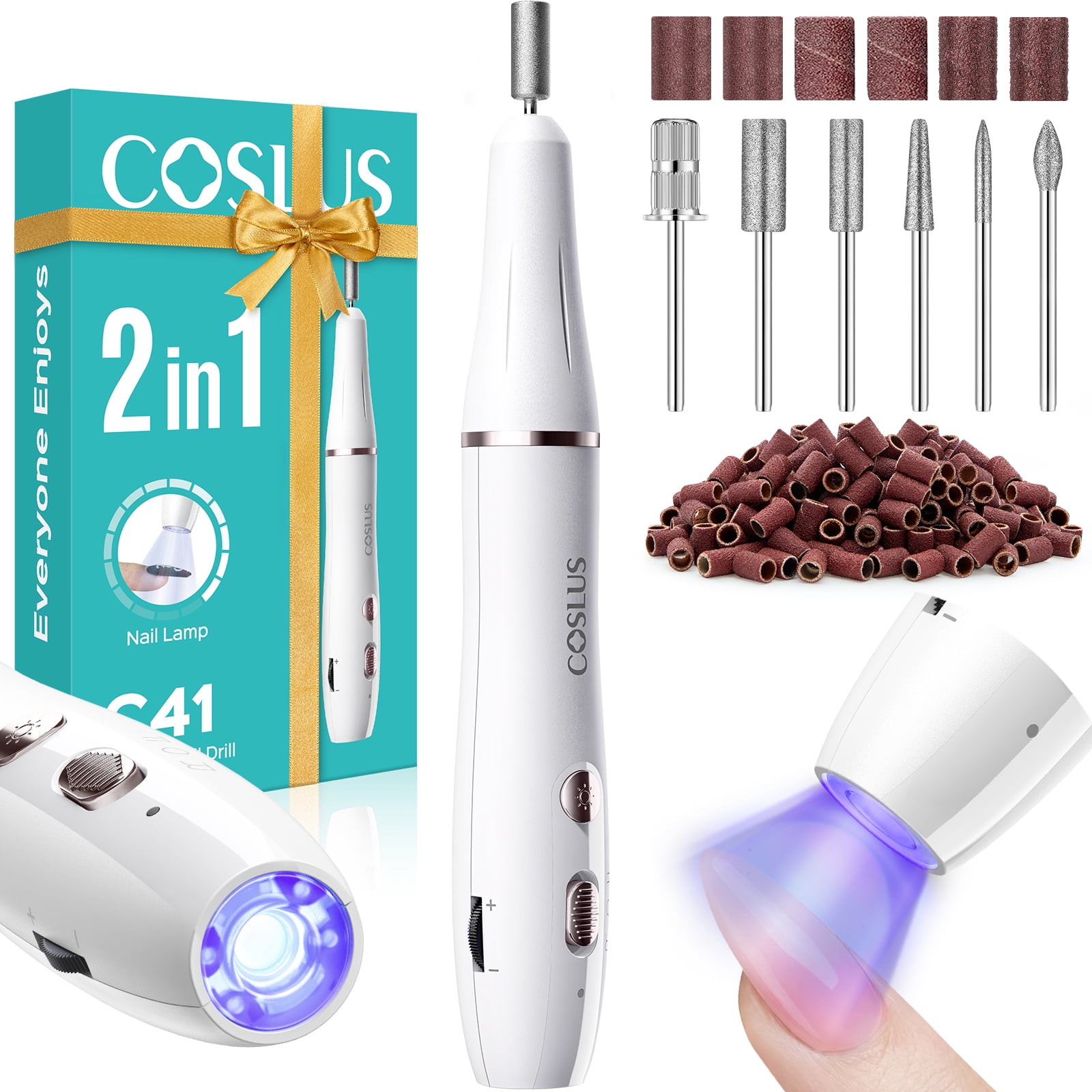 COSLUS CX41 Cordless Electric Nail Drill and LED Lamp 2-in-1 Manicure Kit (White, 2.7 oz) 7db6g