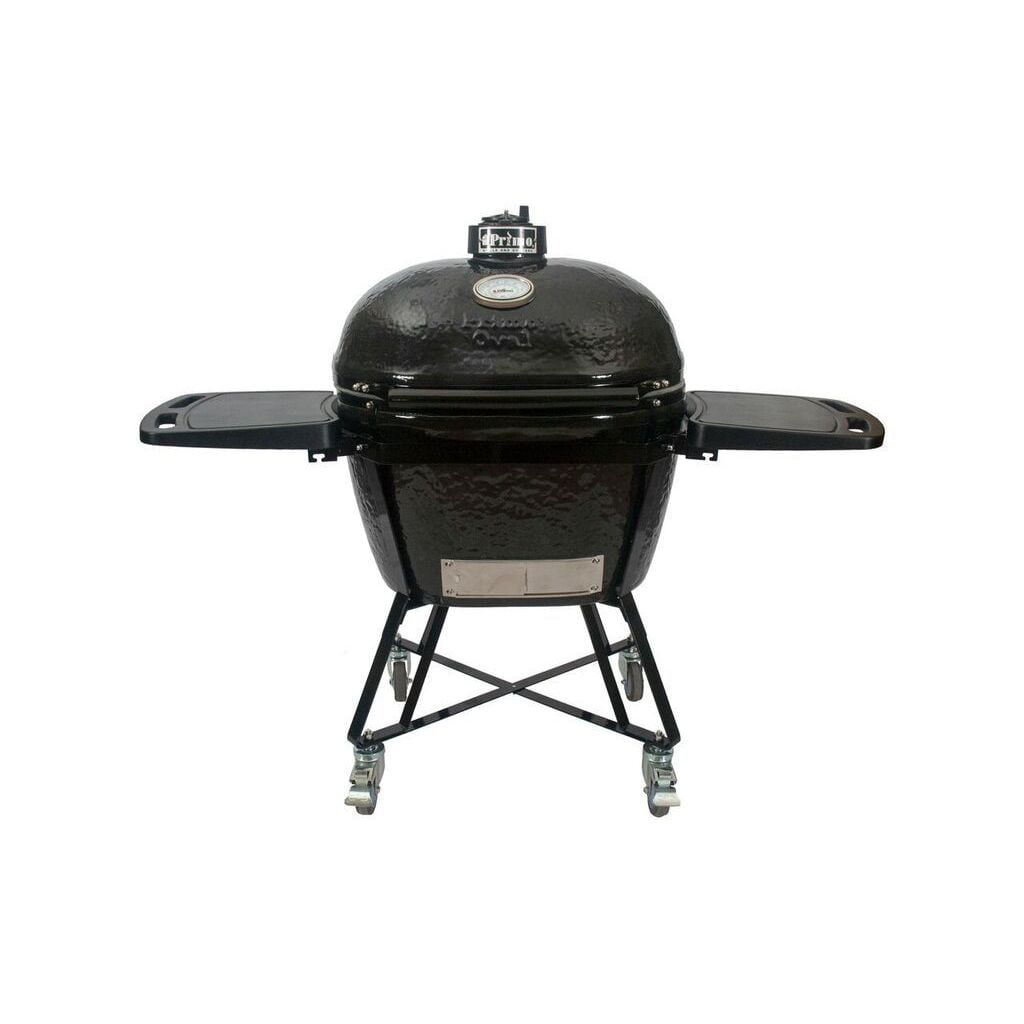 Primo JR Oval Ceramic Charcoal Kamado Grill with Wheeled Cradle (Black, 200 sq in) oha03