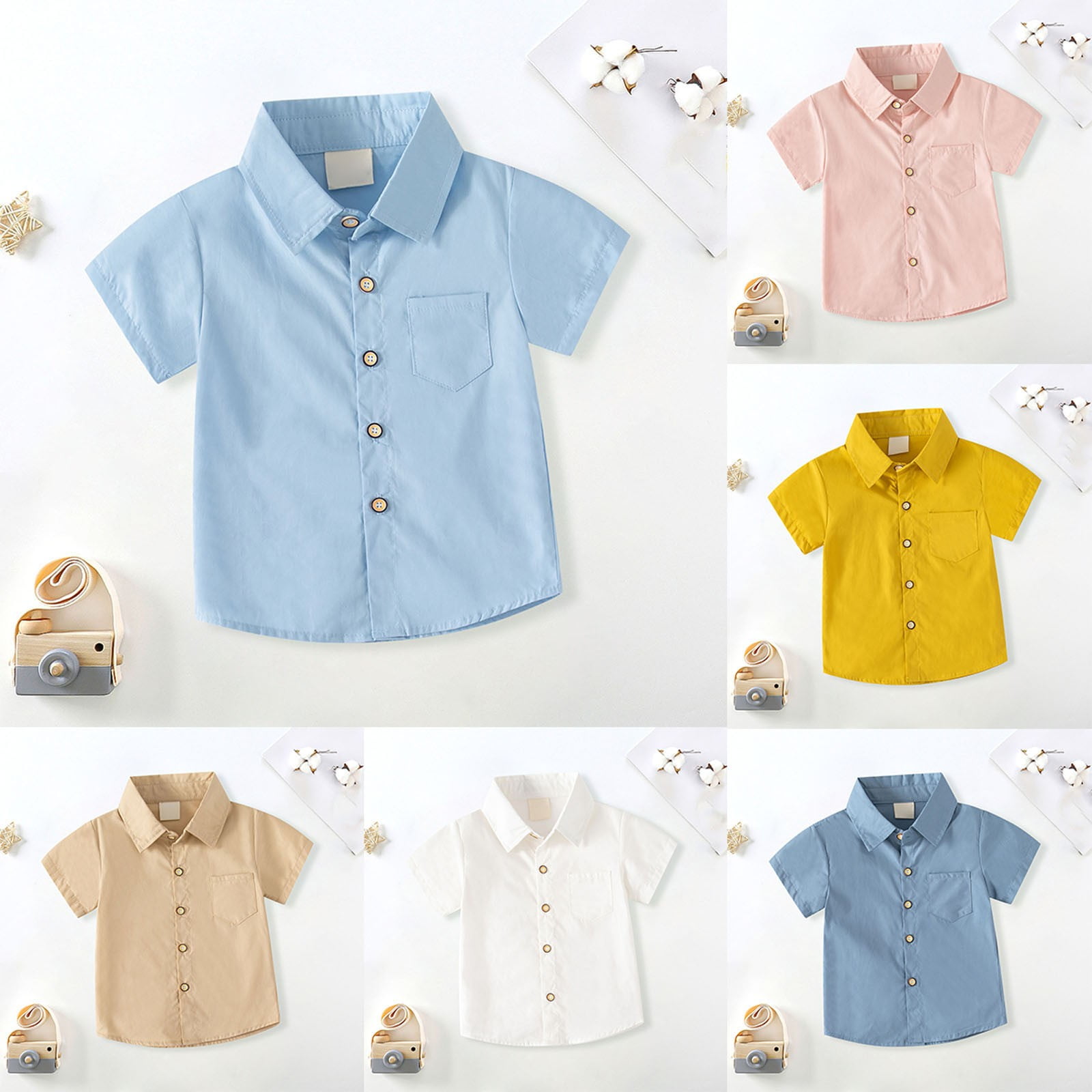 Tiijoy Toddler Boys Button Down Short Sleeve Shirt Breathable Cotton Casual Top (Blue, 2T-8) 4jms3