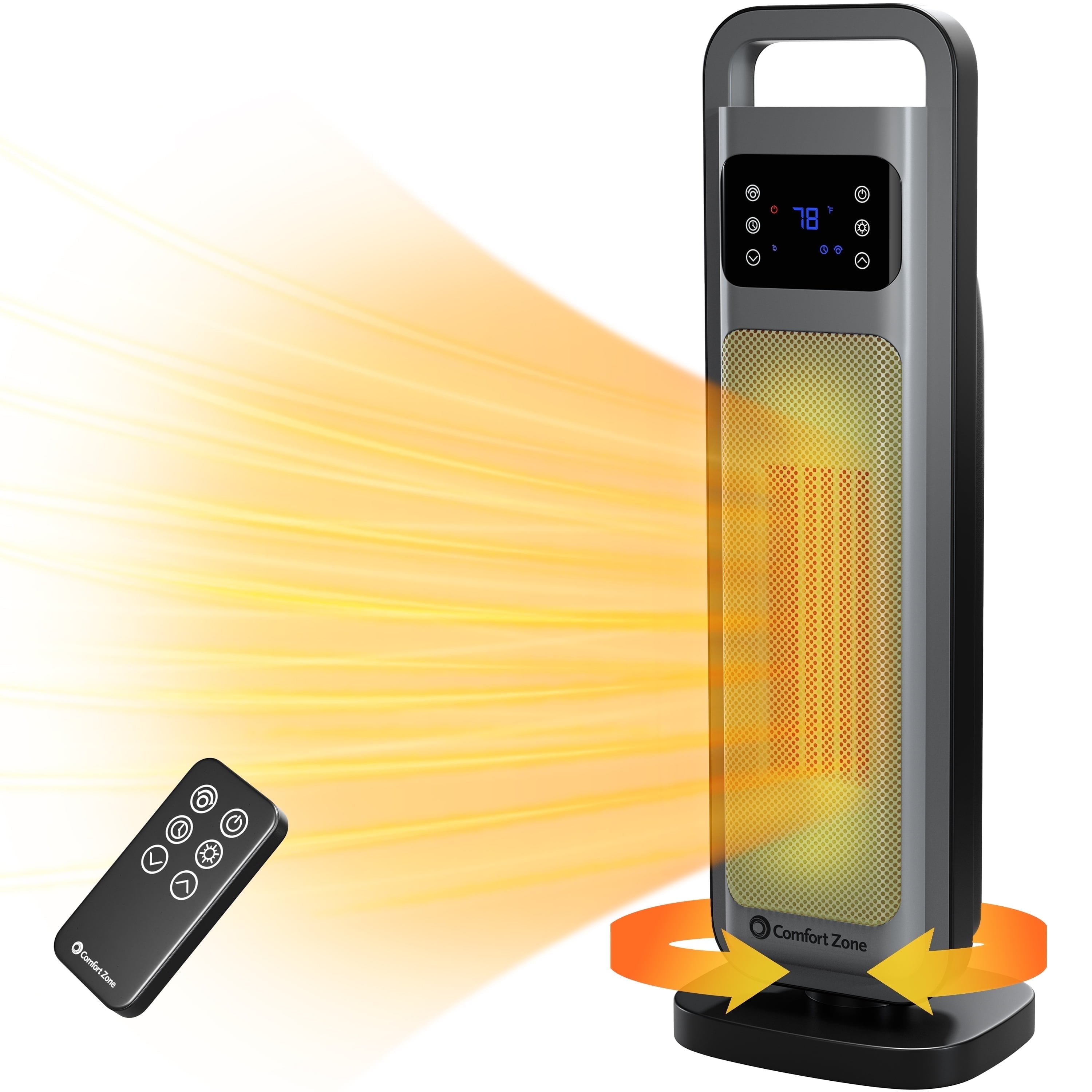 Comfort Zone 26 in Oscillating Digital Tower Heater with Remote Control (Silver, 26 in) n1rbh