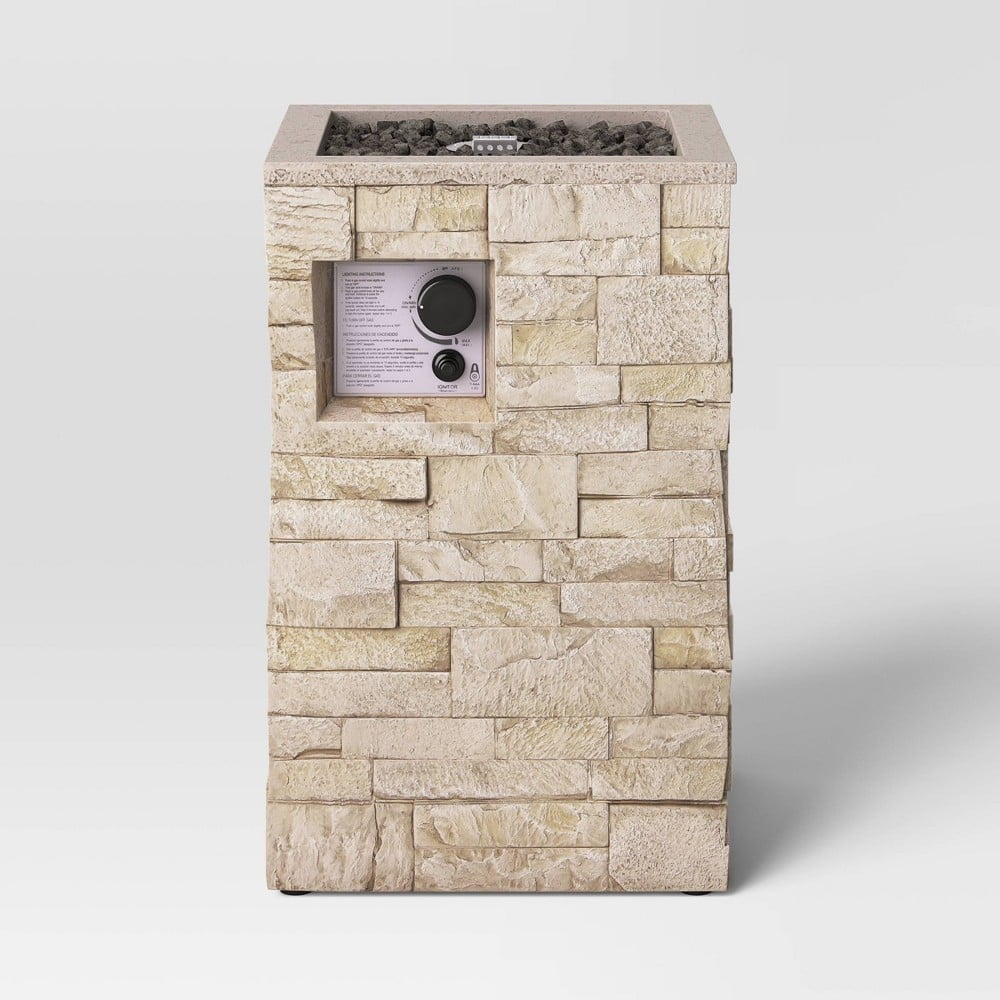 Hampton Bay Stack Stone Liquid Propane Fire Column (Light Brown, 25 in H x 16 in W x 16 in D) rz2q0