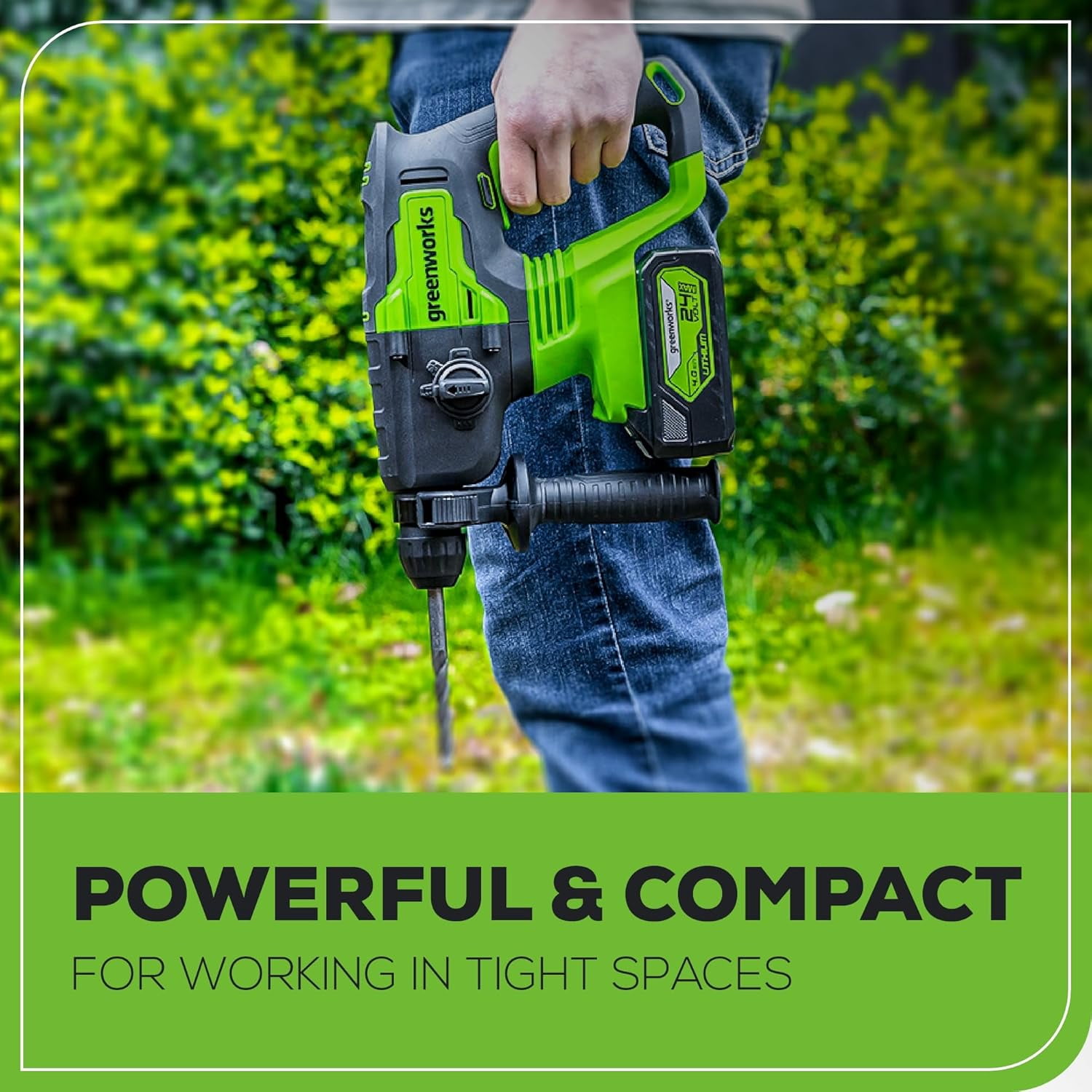 Greenworks 24V Cordless Rotary Hammer Drill, Brushless Motor, 4-Mode SDS Plus, LED Light (Black, 4Ah Battery & Charger Kit) p6umj