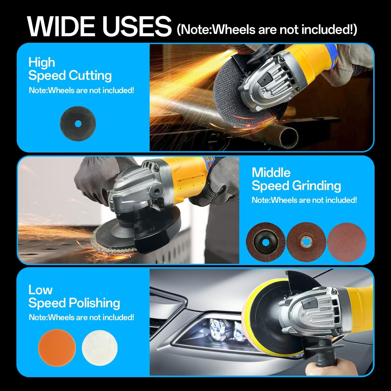 Funnywhale Cordless Angle Grinder for Dewalt 20V Max Battery, Brushless Motor Power Tool for Cutting and Grinding (4.5 in) v3uds