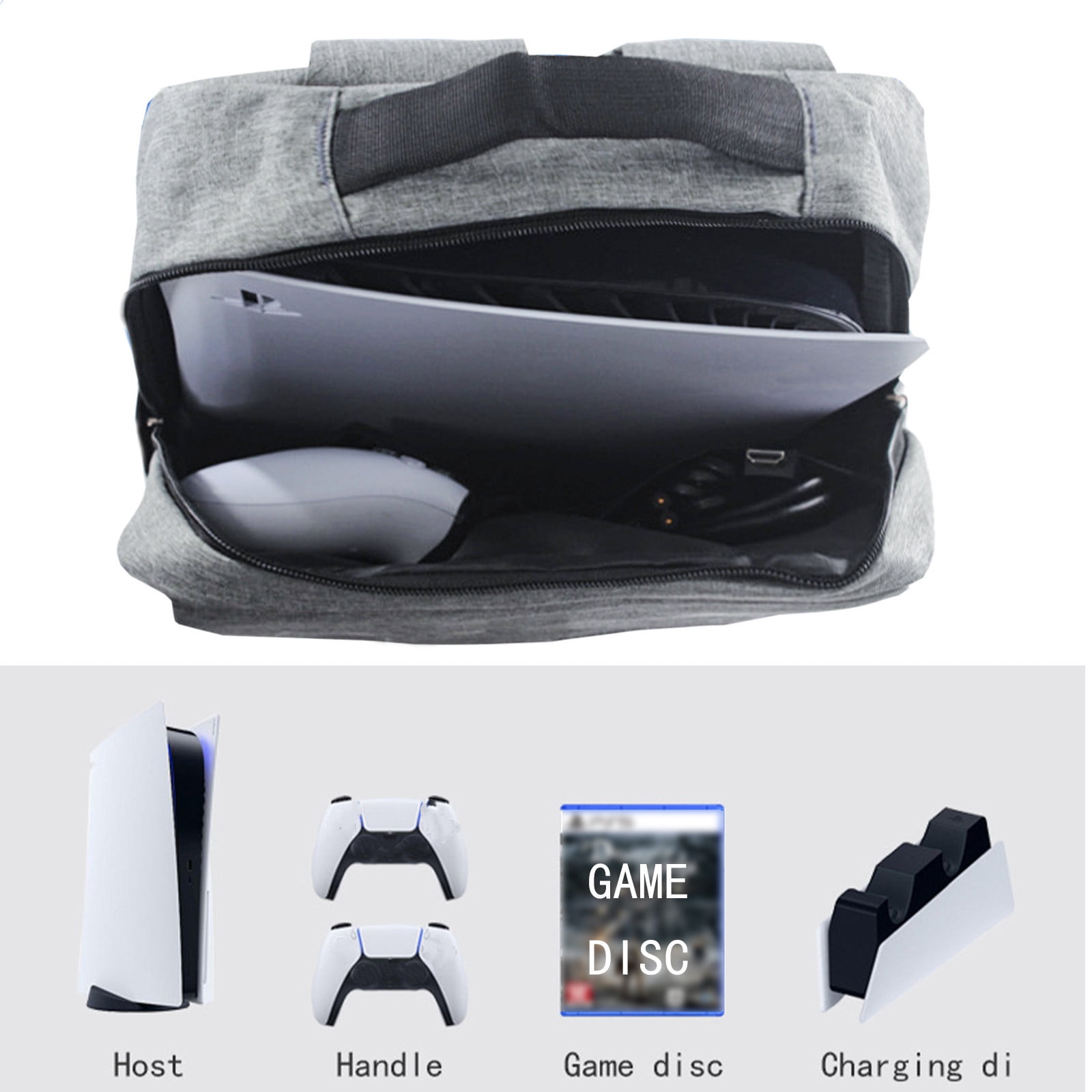 TOPRenddon Game Console Travel Bag, Shockproof Carrying Case for Disc and Digital Edition with USB Charging Port (Grey, 16.5 x 11.8 x 5.1 in) srgcd