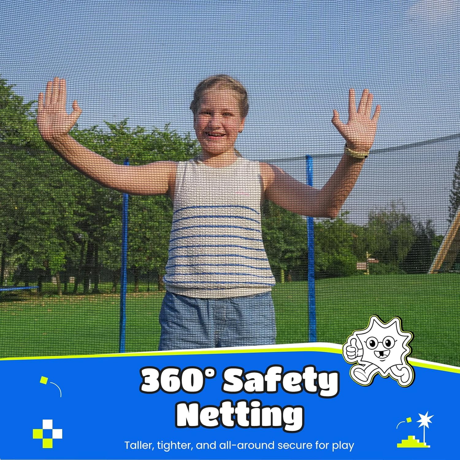 Zupapa Outdoor Backyard Trampoline with Safety Enclosure Net and Ladder (Blue, 14 ft) rnk8d