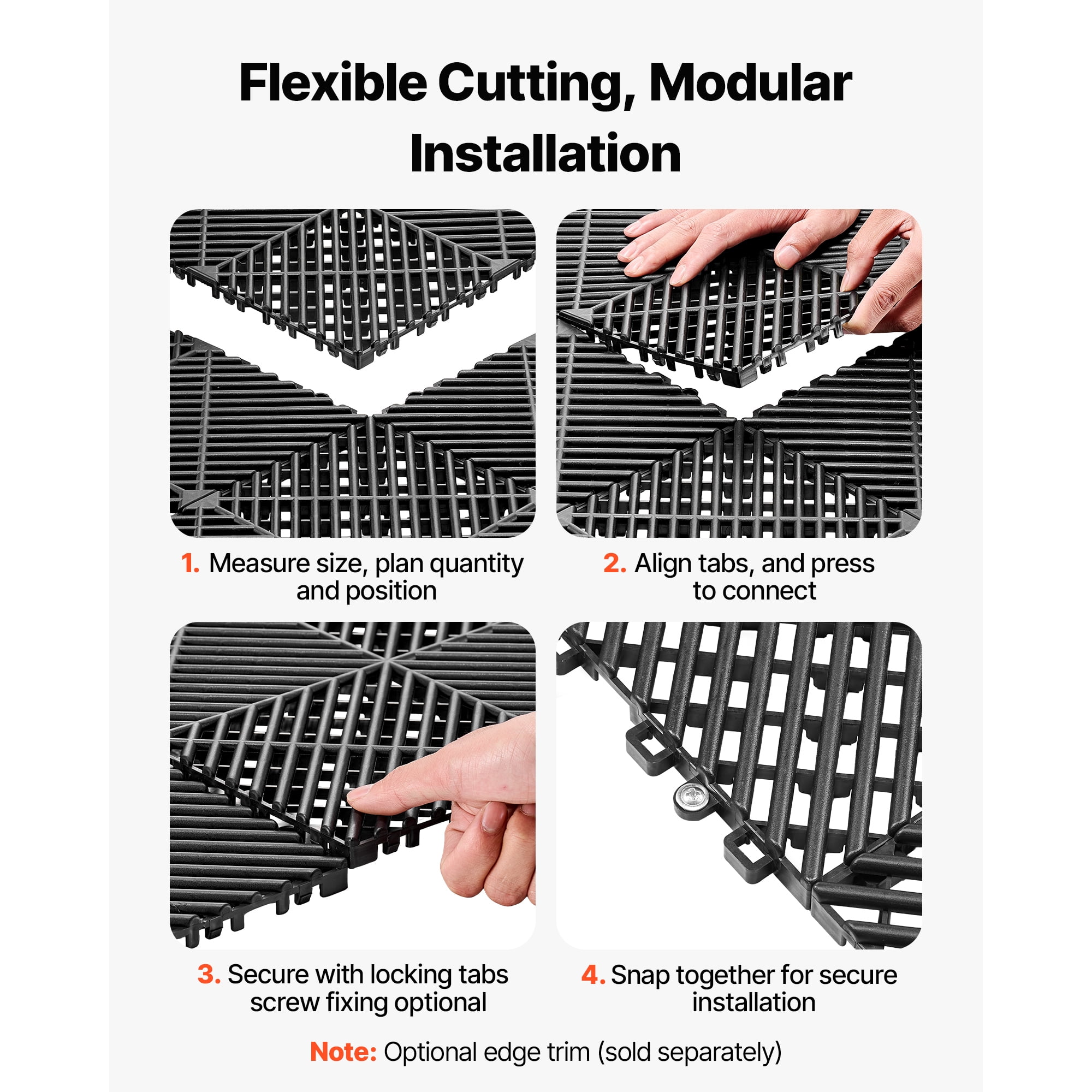 KFFKFF Interlocking Drainage Mats, Modular Non-Slip Floor Tiles for Garage and Kitchen (Black, 12 in x 12 in, Set of 12) f6vuc