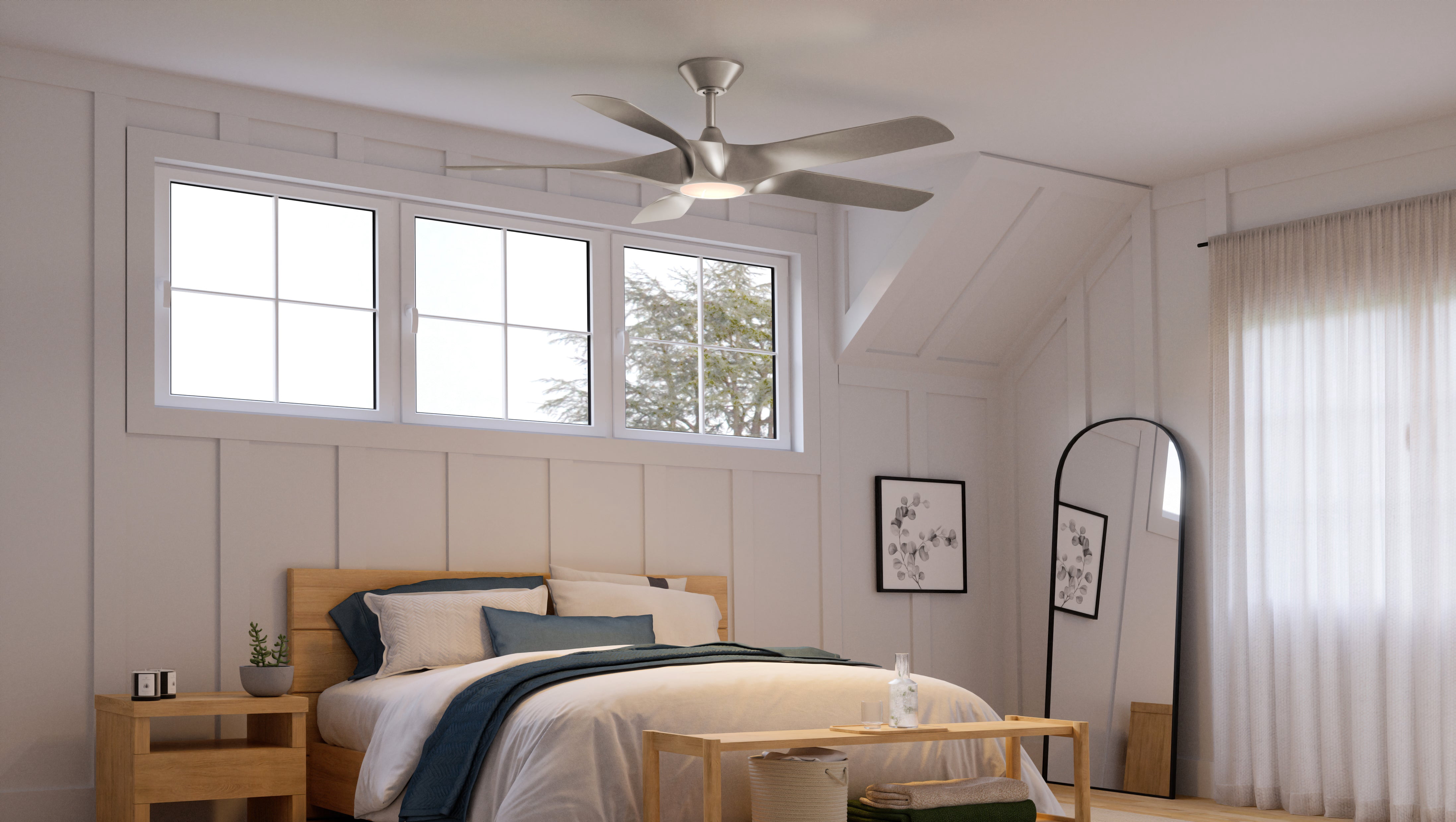 Urban Ambiance Transitional Ceiling Fan with Light Kit, Modern 5-Blade Design (Silver, 60 in) dz1c1