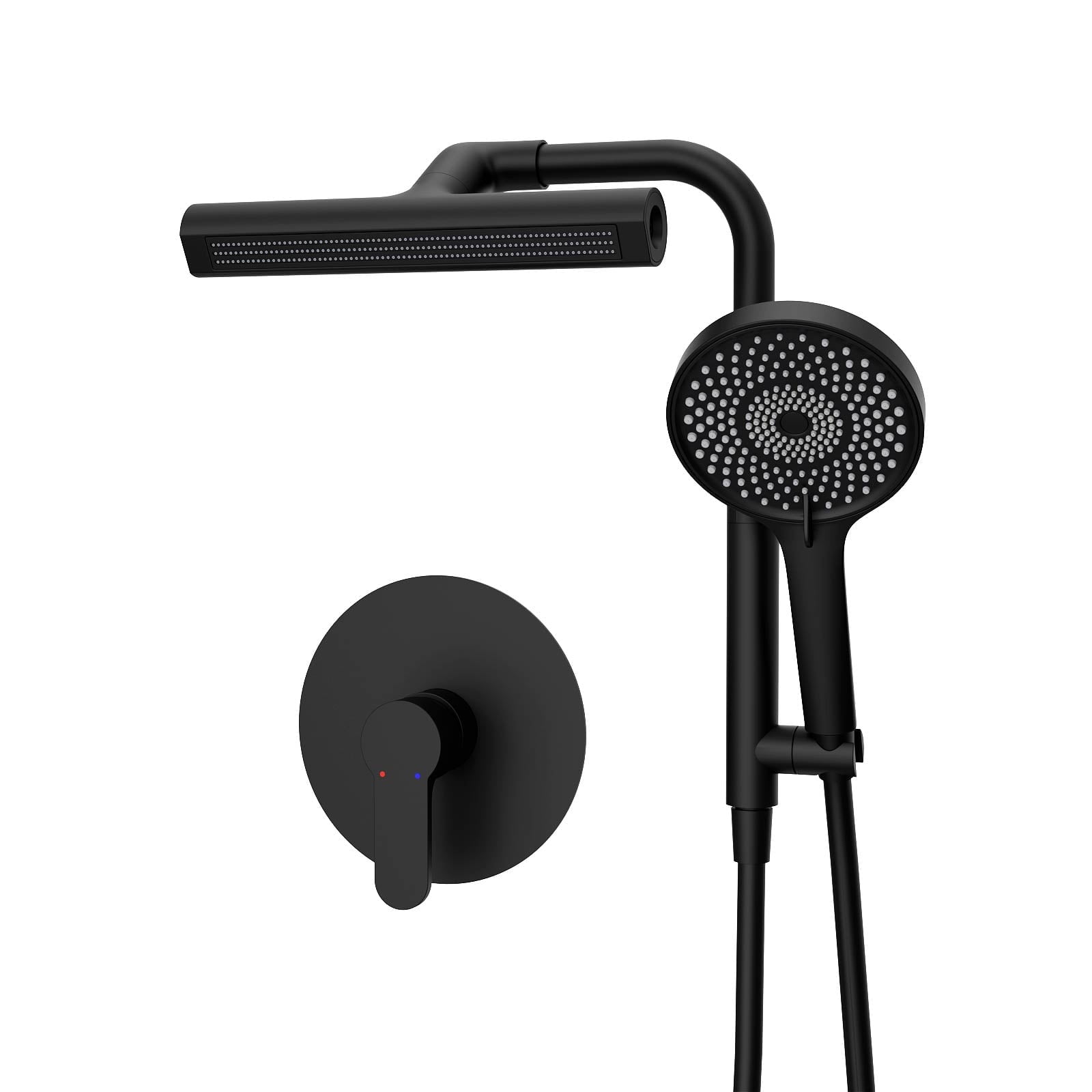 Giving Tree Wall Bar Shower System with 360° Rotating Fixed Head and 6-Spray Handheld (Matte Black) 5ernq
