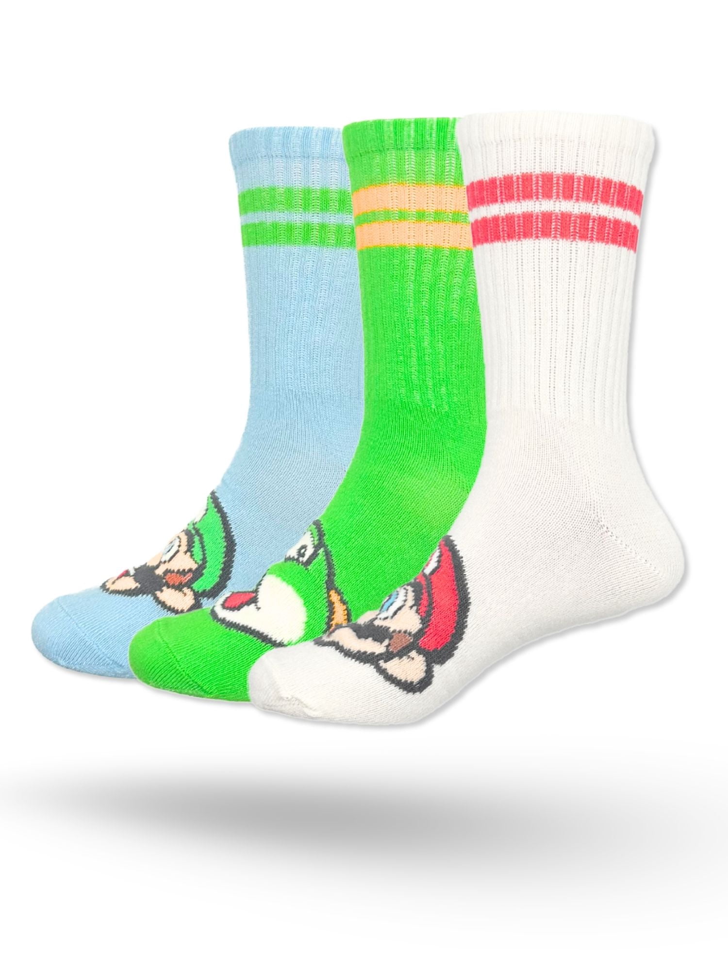 Super Mario Boys Mid-Crew Socks, Comfortable Athletic Footwear (Multi-Color, 3-Pack) jkf81