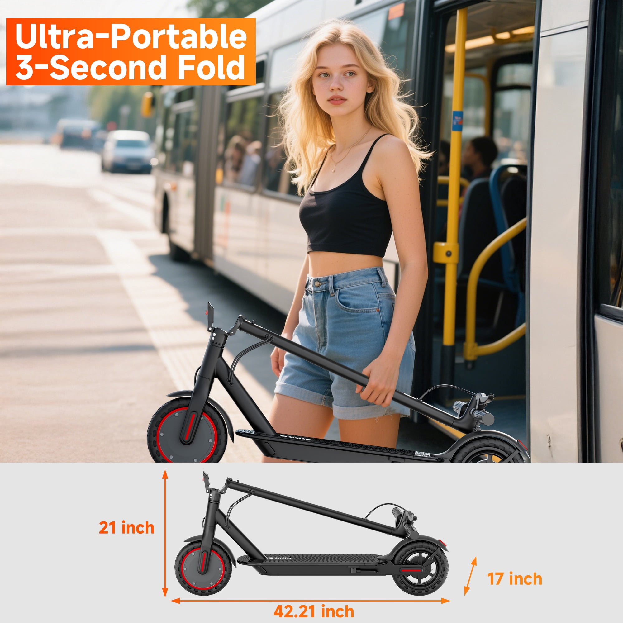 Riuiio Electric Scooter with Seat, 19MPH Commuter E-Scooter, 21-Mile Range, 350W Motor, Foldable Design with Storage Bag (Black, 31 lb) jseoc