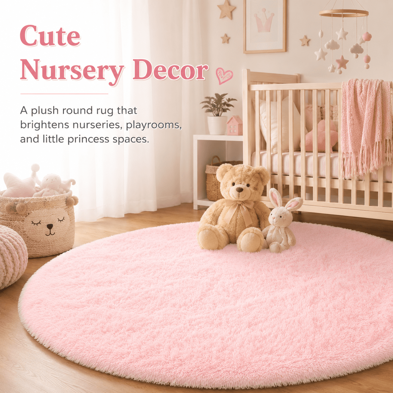 SANMADROLA Super Soft Fluffy Area Rug, Shaggy Plush Carpet for Bedroom and Nursery (Pink, 4x4 ft) dxo00