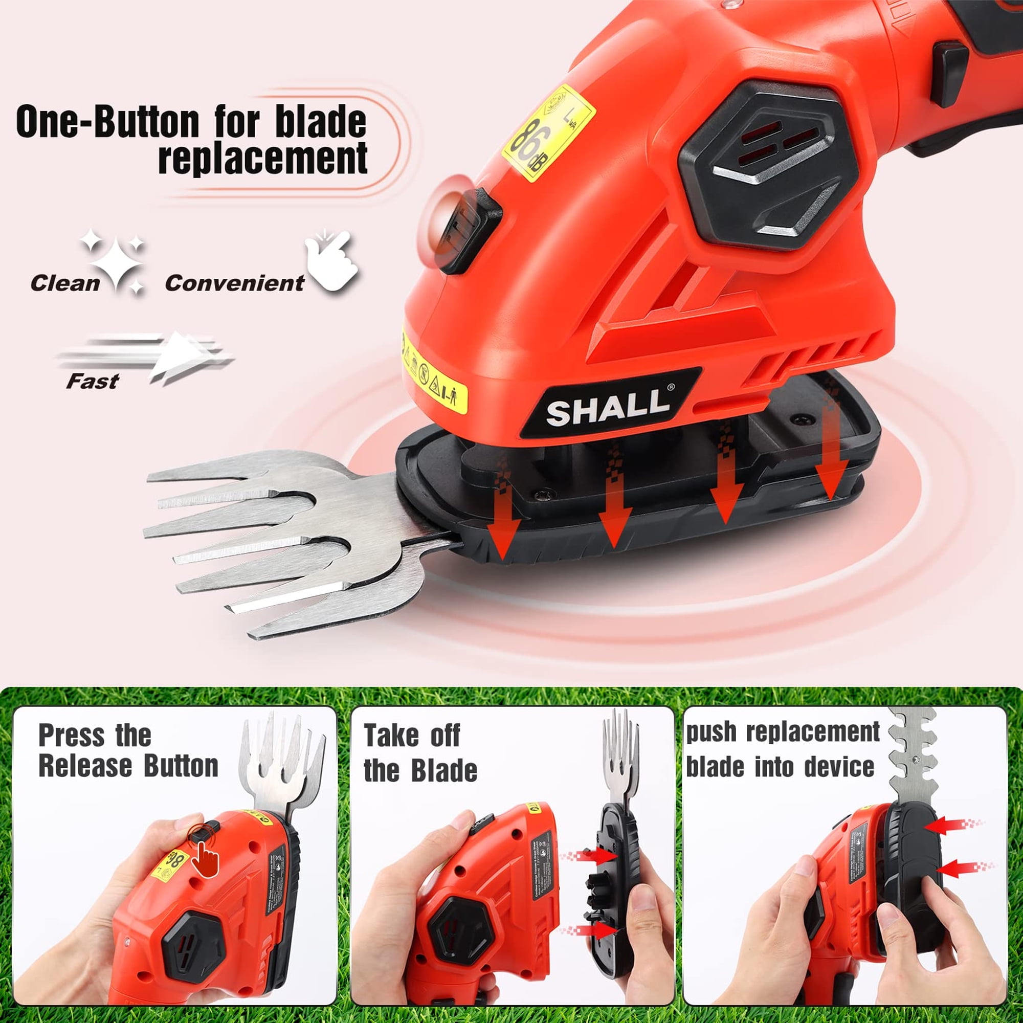 SHALL Cordless Hedge Trimmer and Grass Shear 2-in-1 Electric Garden Tool (1.5 lb) 2aopy