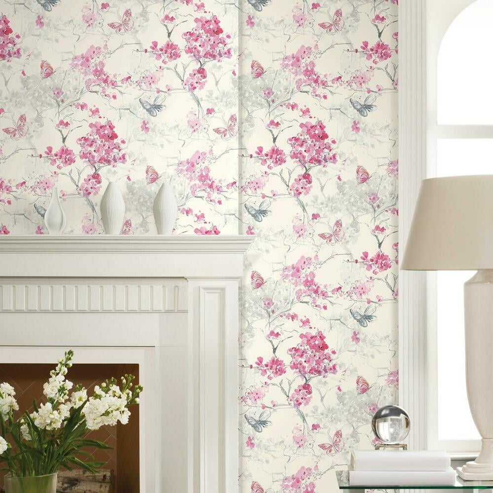 RoomMates Spring Cherry Blossoms Peel and Stick Wallpaper (Blue, 18 in x 18.86 ft) hohn8