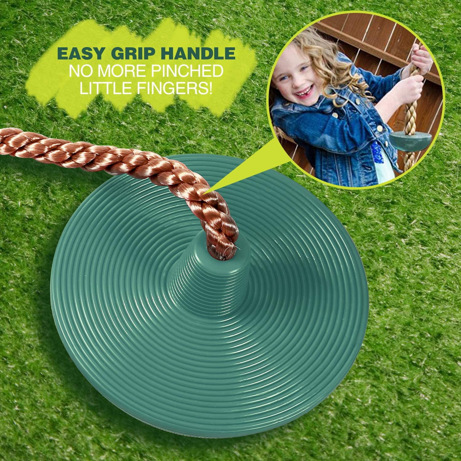Redcamp Climbing Rope Disc Swing Set with Hanging Strap and Snap Hooks (Green, 6.5 ft) w8302