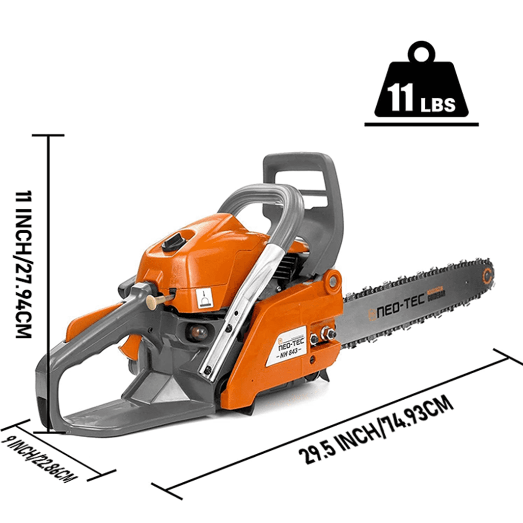NEOTEC 43cc 2-Cycle Gas Powered Chainsaw, Lightweight Wood Cutting Tool for Garden and Yard Maintenance (Orange, 16 in) z2xbo