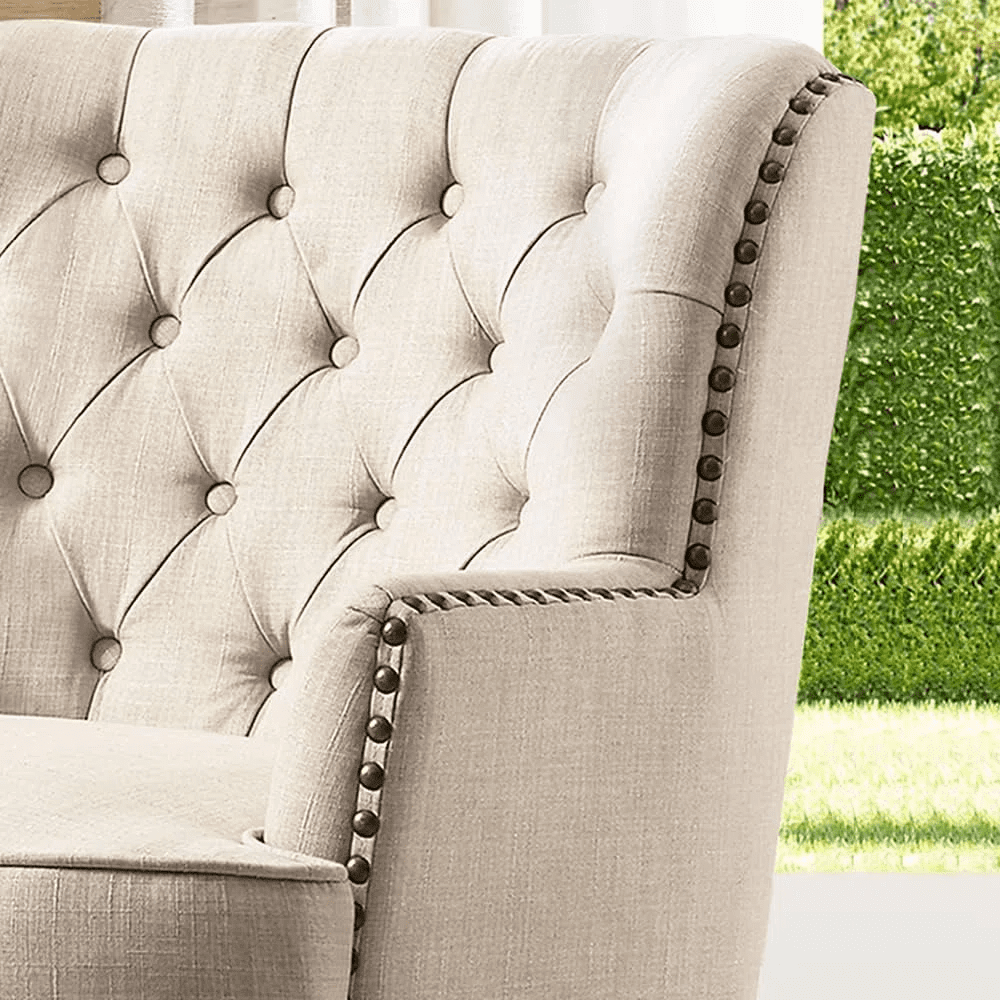 Shengchao Trade Velvet Upholstered Club Chair, Tufted Wingback Barrel Accent Chair with Nailhead Trim (Beige, 34.5 in H) 6a68i