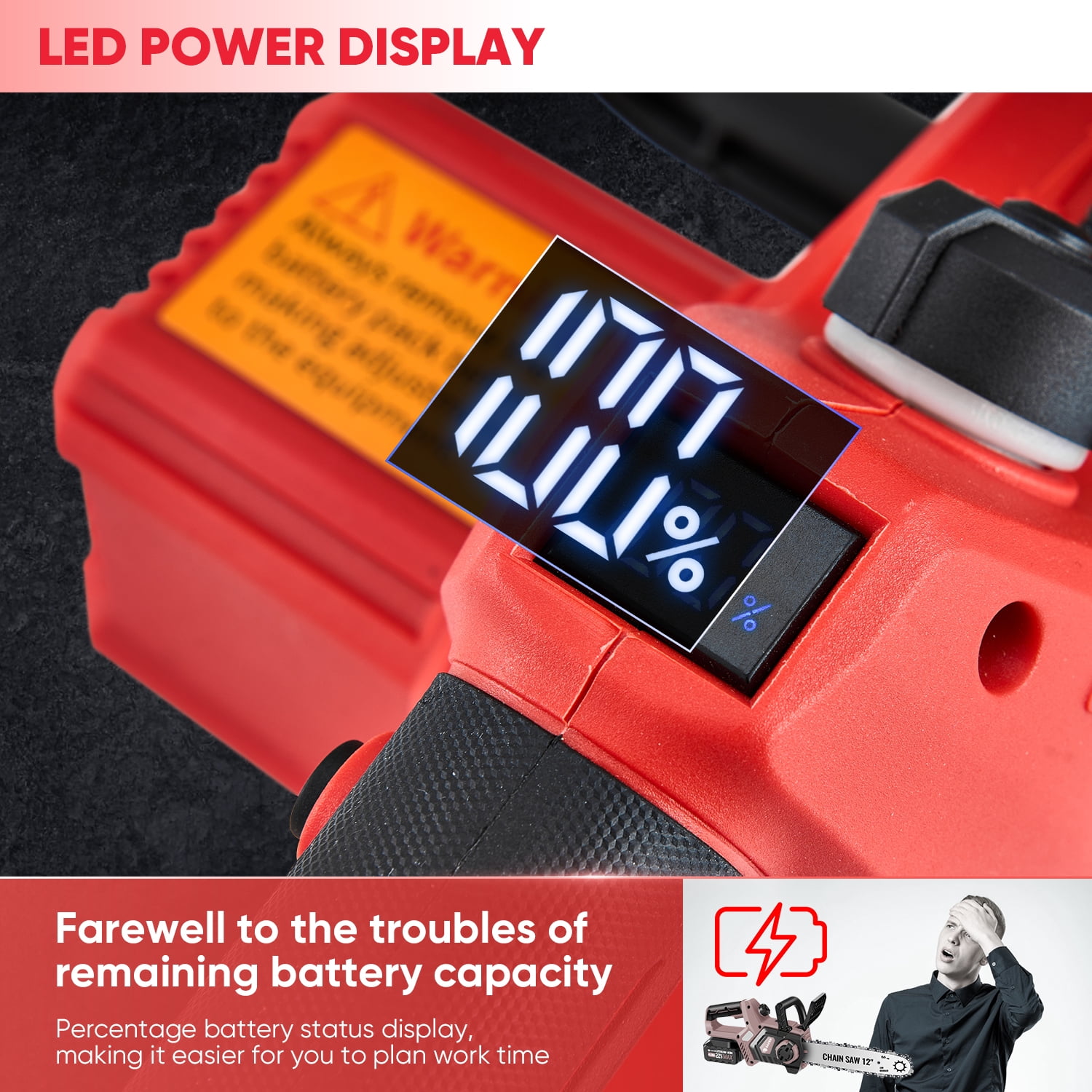 Saker 12 in 22V 4.0Ah Cordless Electric Chainsaw, Auto-Tension, LED Power Display (12 in) zxyz3