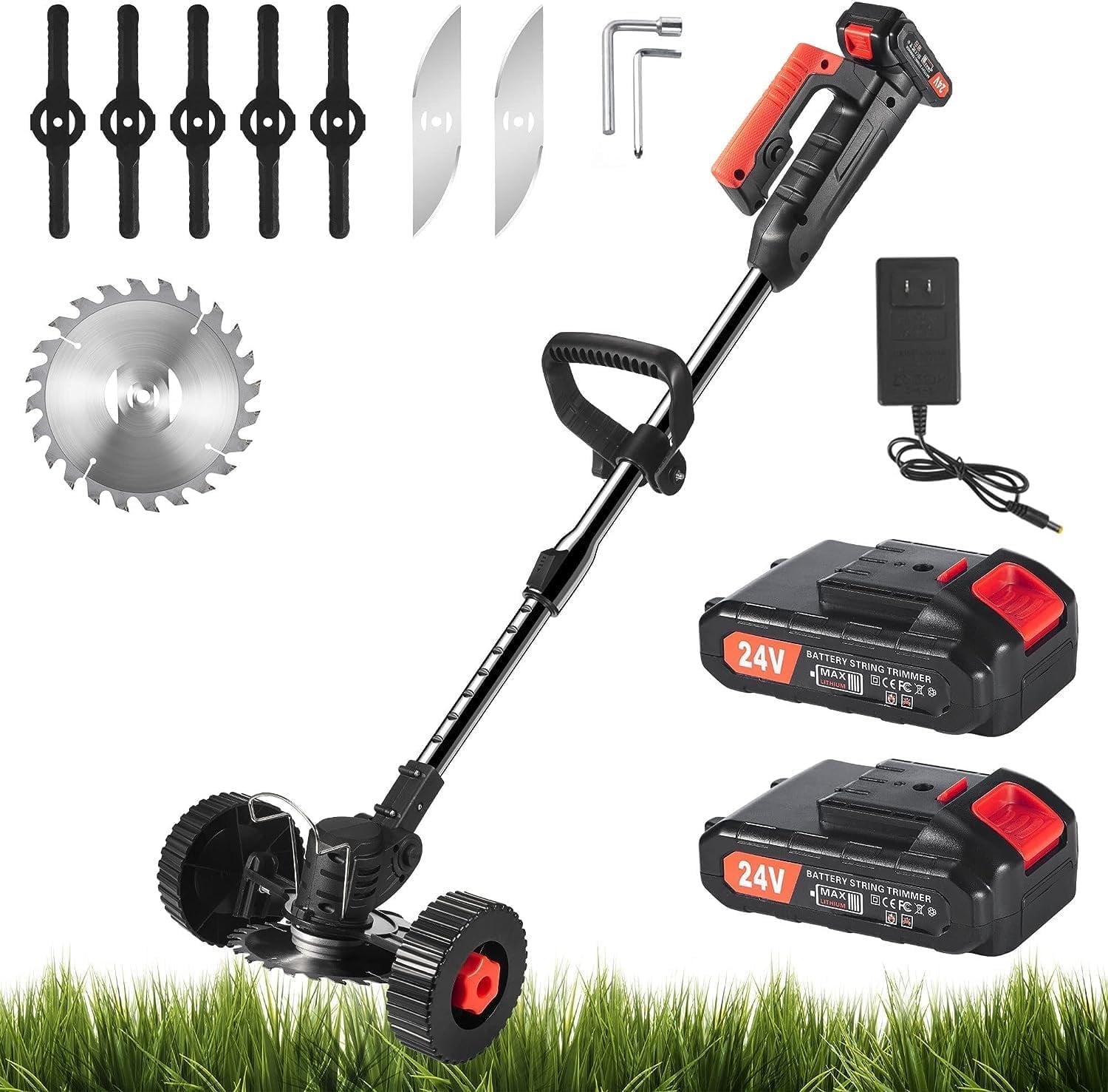 JahyShow Electric Cordless Weed Wacker with Wheels, 3-in-1 String Trimmer Edger and Lawn Mower Tool (Black, 31 in to 45 in) 49htm