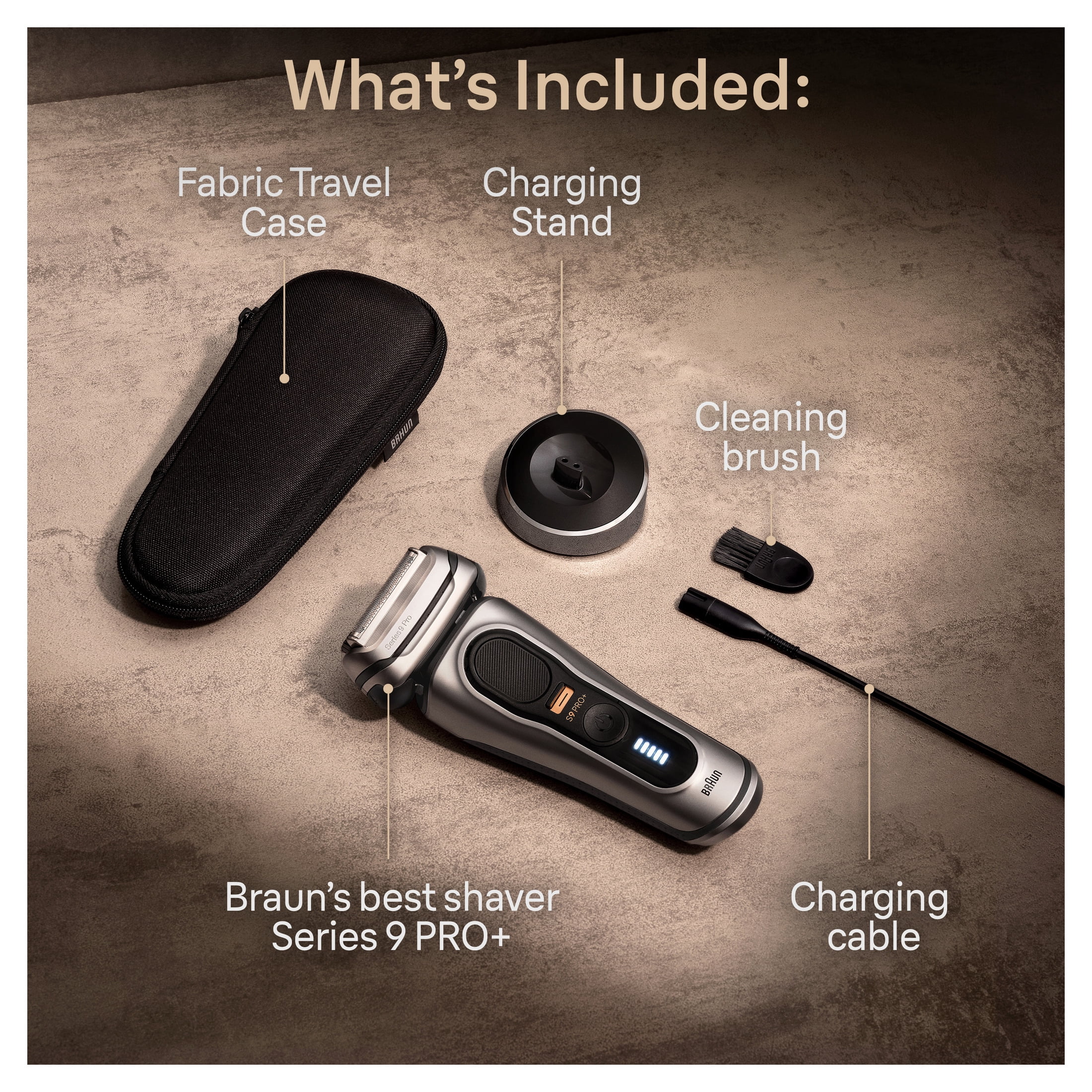 Braun Series 9 PRO+ Electric Shaver with Precision ProTrimmer and Charging Stand (Galvano Silver, 1 Count) i132k