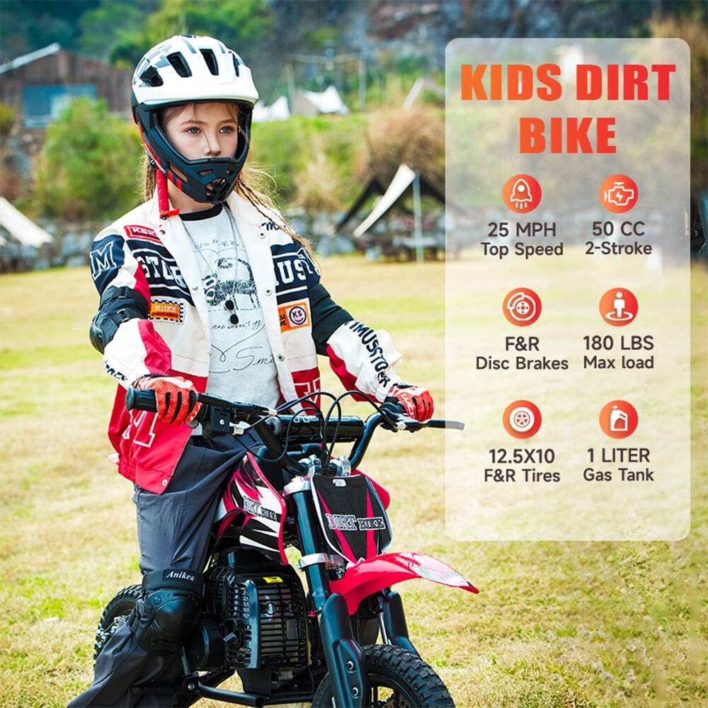 TOXOZERS 50cc 2-Stroke Gas Dirt Bike for Kids, Off-Road Mini Motorcycle with Front & Rear Suspension (Red, 42 in) x9ubt