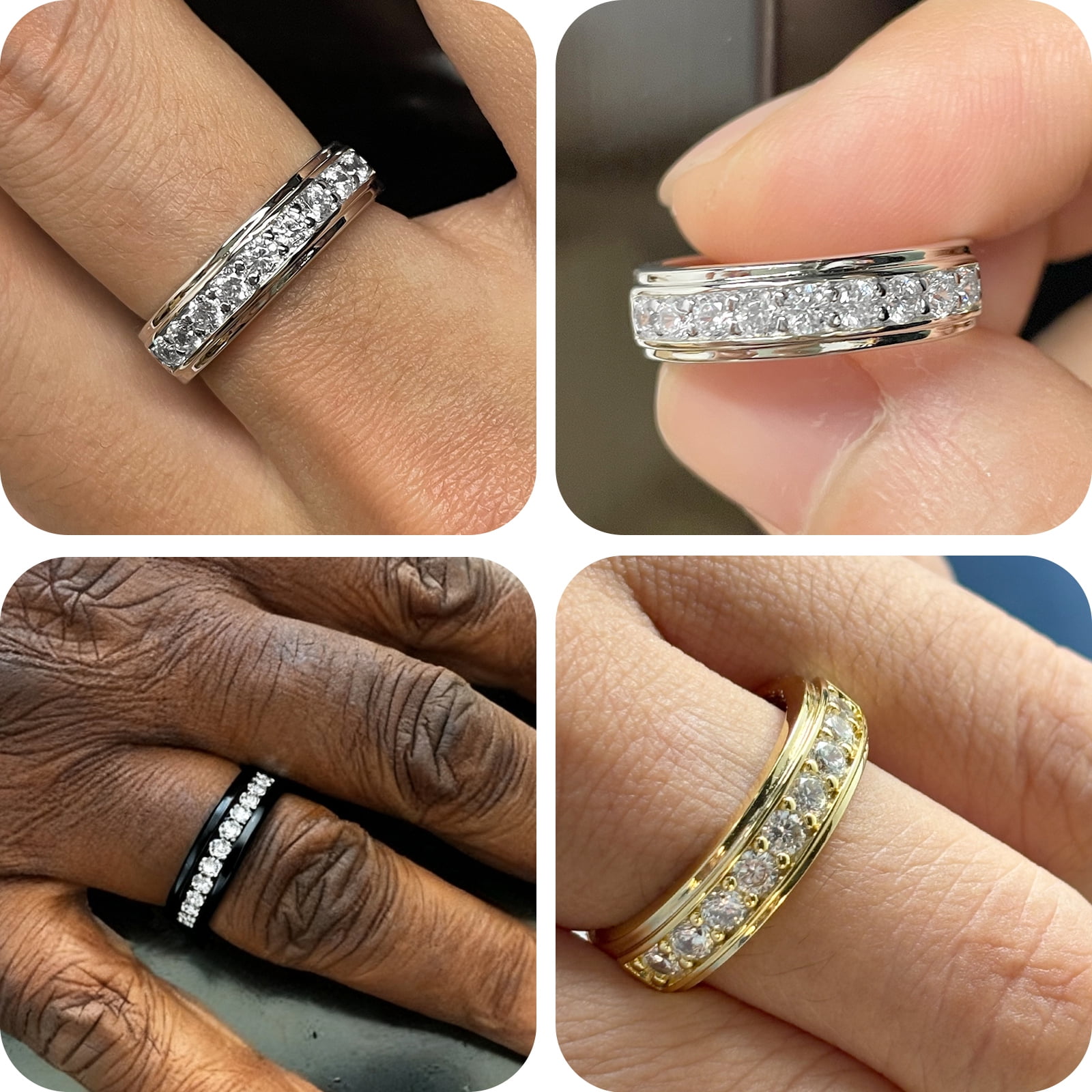 SFTING Men Wedding Band 925 Sterling Silver Ring with 5A Zirconia (Silver, Size 9) gd8gn - Image 2