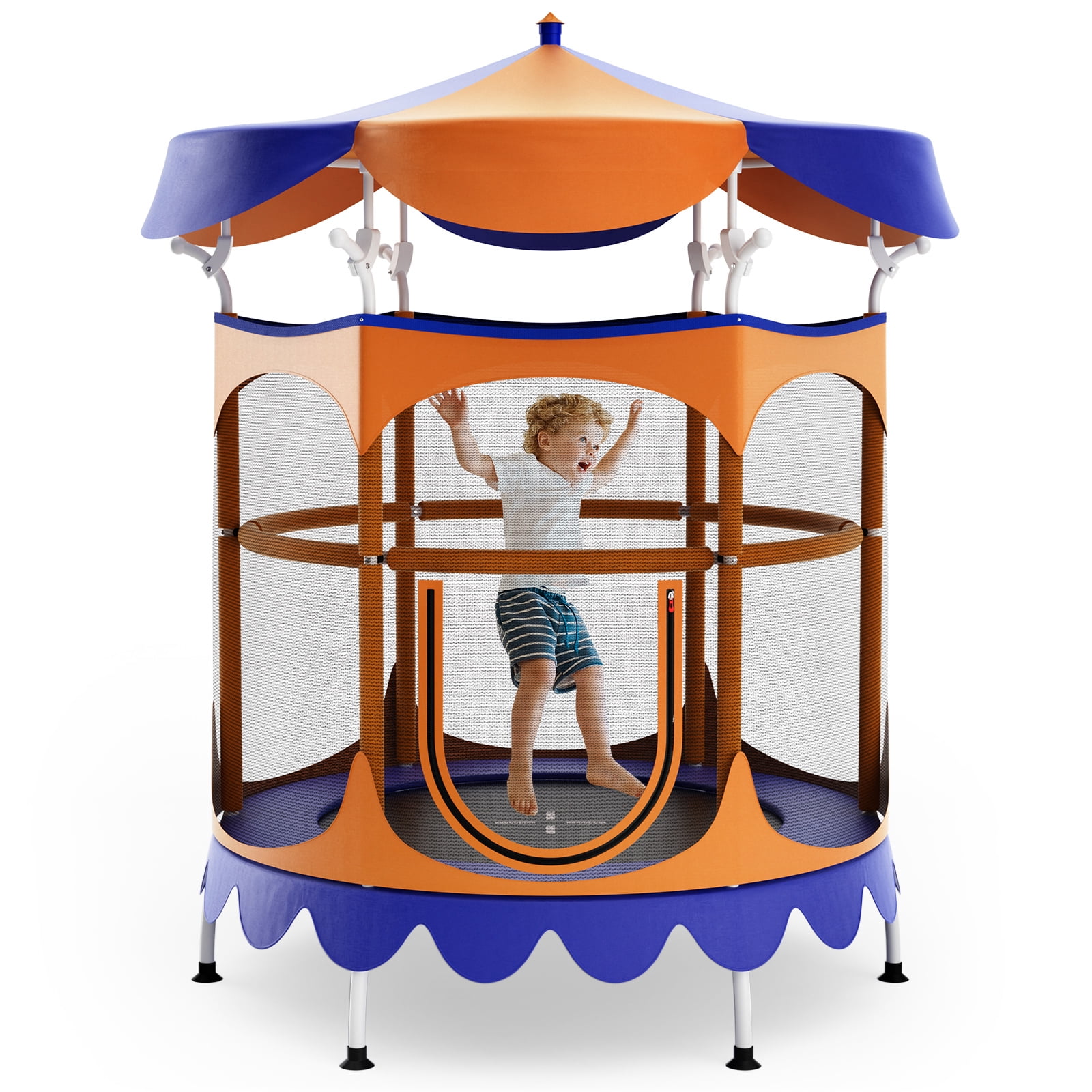 Redsmile 64 Inch Kids Trampoline with Detachable Canopy and Safety Enclosure Net (Orange, 64 in) kq0mu