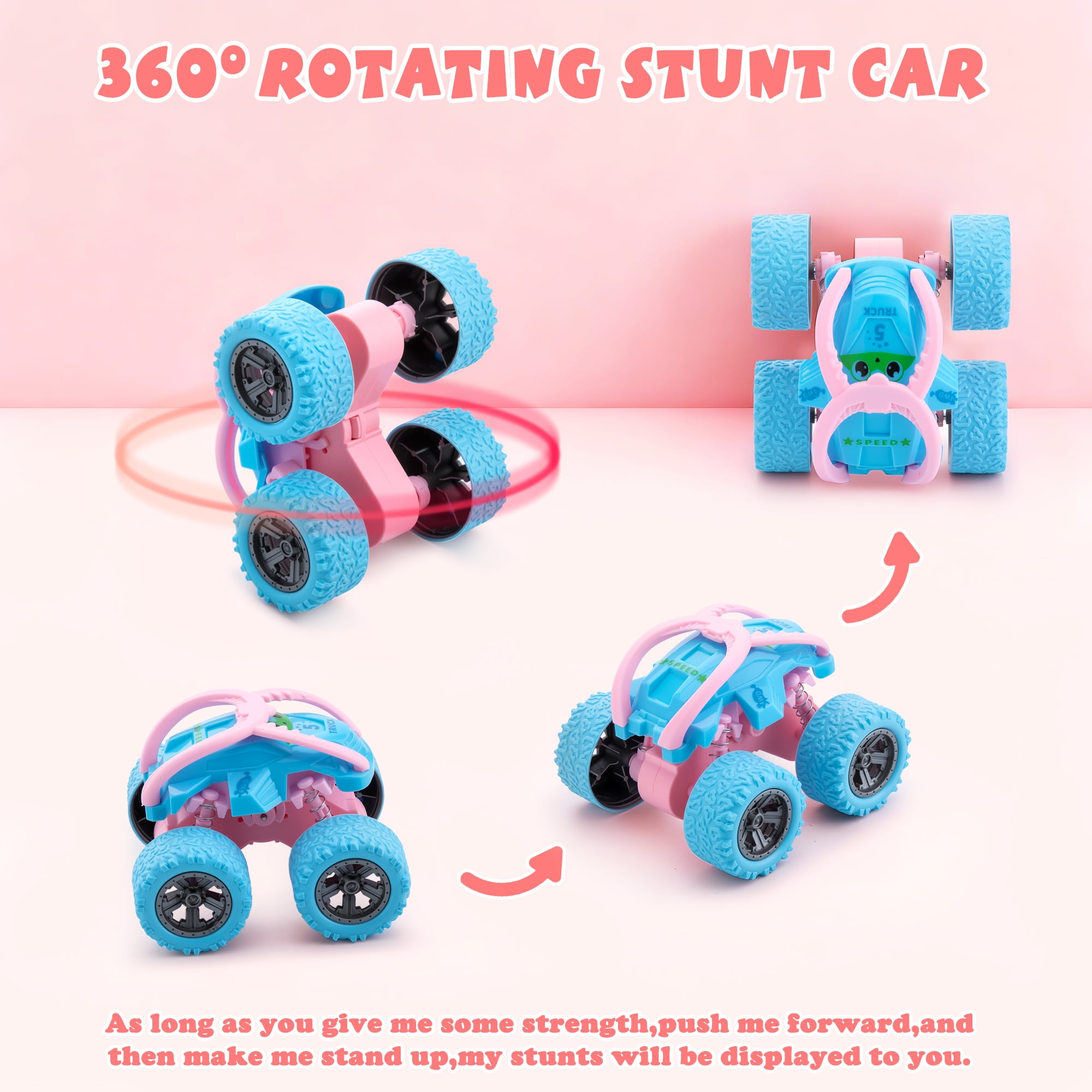 Mimifly 360 Degree Rotating Friction Power Stunt Flip Cars (Blue, 4 Pack) kl6sf