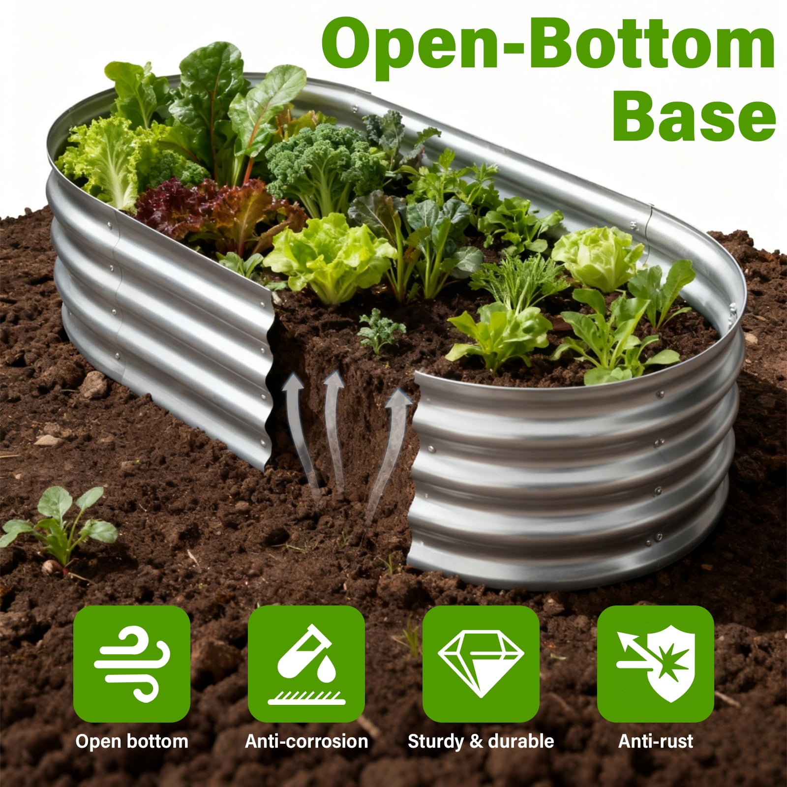 HGD Raised Garden Bed Kit Oval Galvanized Metal Outdoor Planter (Silver, 4x2x1 ft) 67vwk