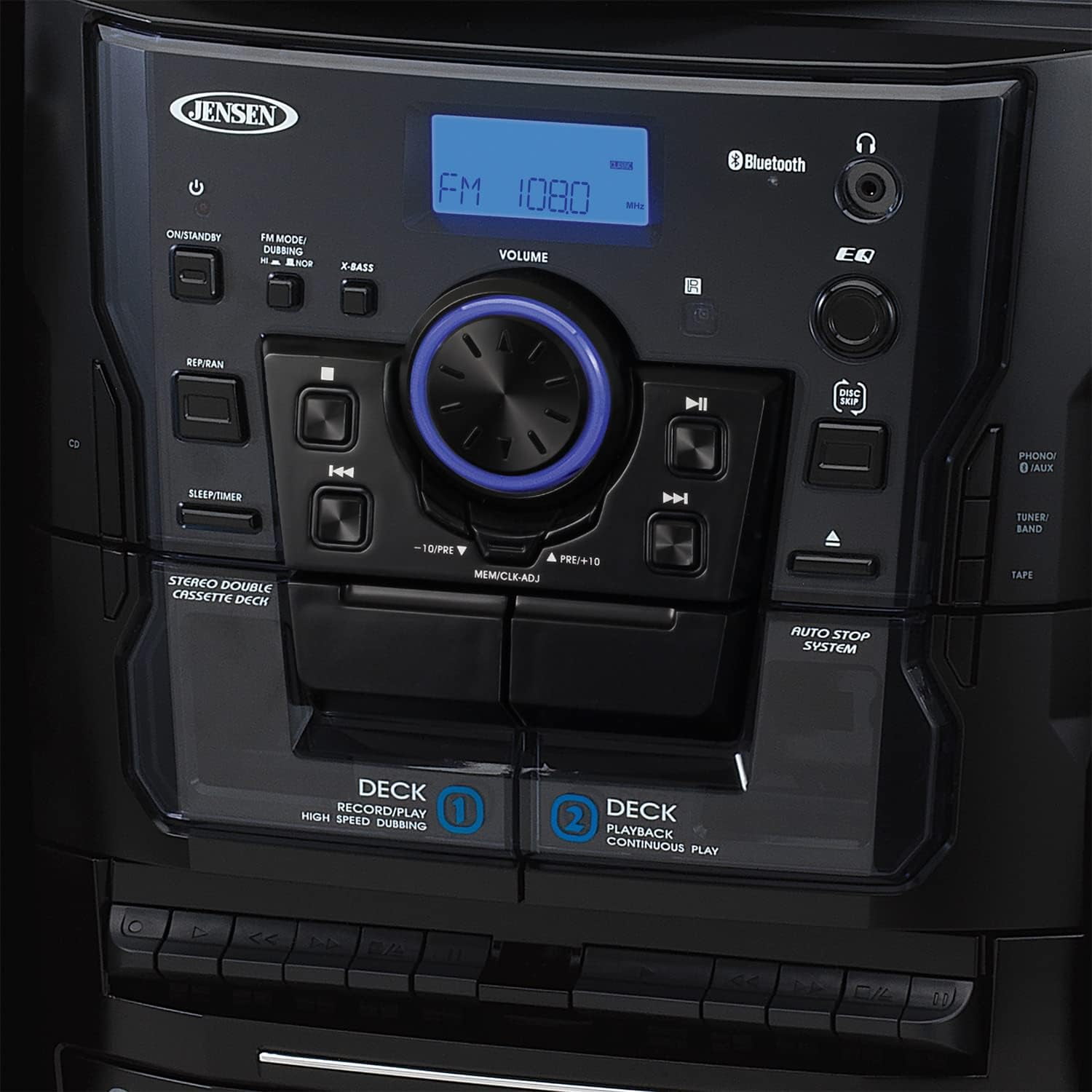 Jensen JMC-1250 BT Turntable with 3 CD Changer and Dual Cassette Deck (Black, 1 Unit) 51mfd