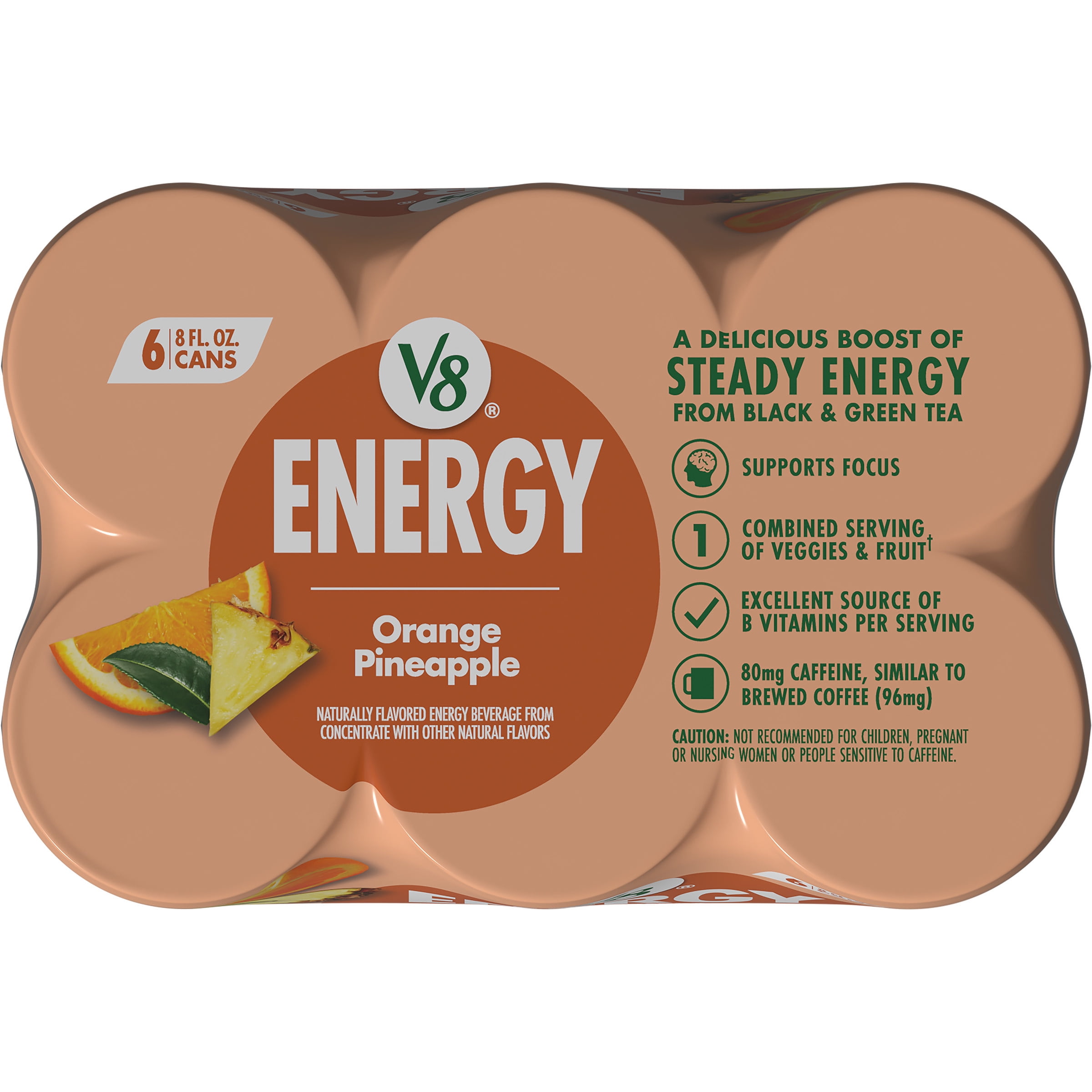 V8 Energy Orange Pineapple Sparkling Energy Drink (Orange Pineapple, 6 Pack of 8 fl oz) vqtjo