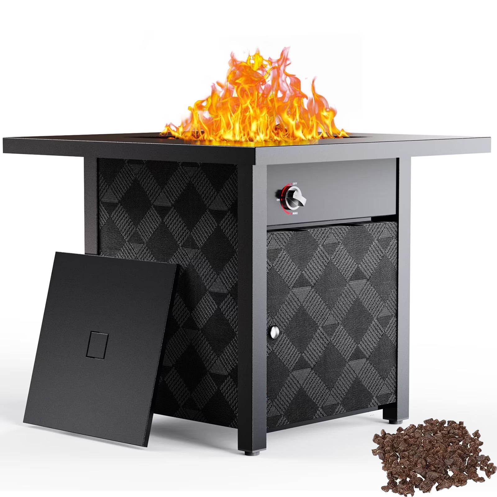 Philergo 28 in Propane Fire Pit Table, 50,000 BTU Square Gas Fire Pit with Removable Lid and Lava Rocks (Black, 28 in) f1rjx