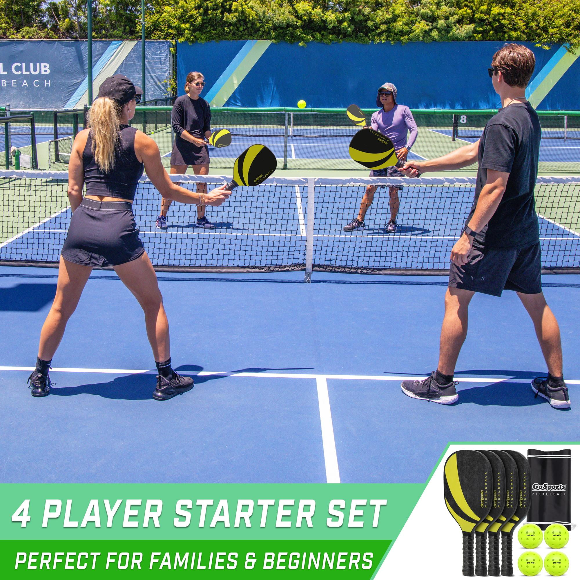GoSports Pickleball Set with 4 Paddles and 4 USAPA Approved Balls (Yellow, 4-Paddle Pack) kx29j