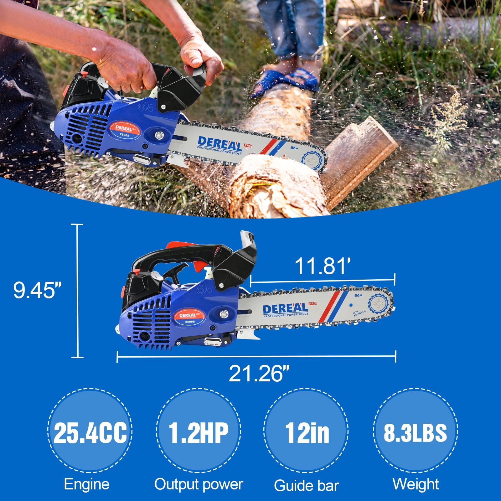 Vetoper Gas Chainsaw 12 in. Professional 2-Cycle Lightweight One-Hand Chainsaw (Blue, 12 in.) hm8tj