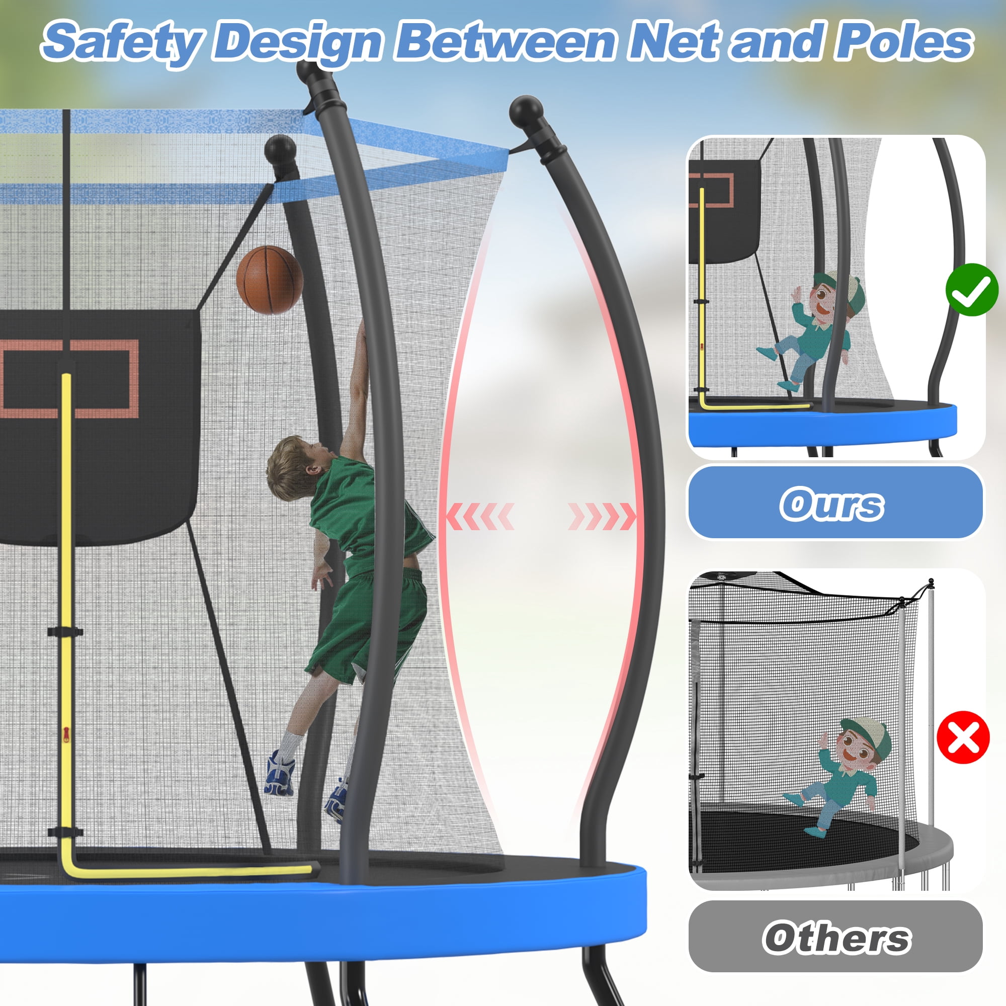 Euroco 8 ft Outdoor Trampoline with Basketball Hoop and Ladder (Blue, 8 ft) o80er