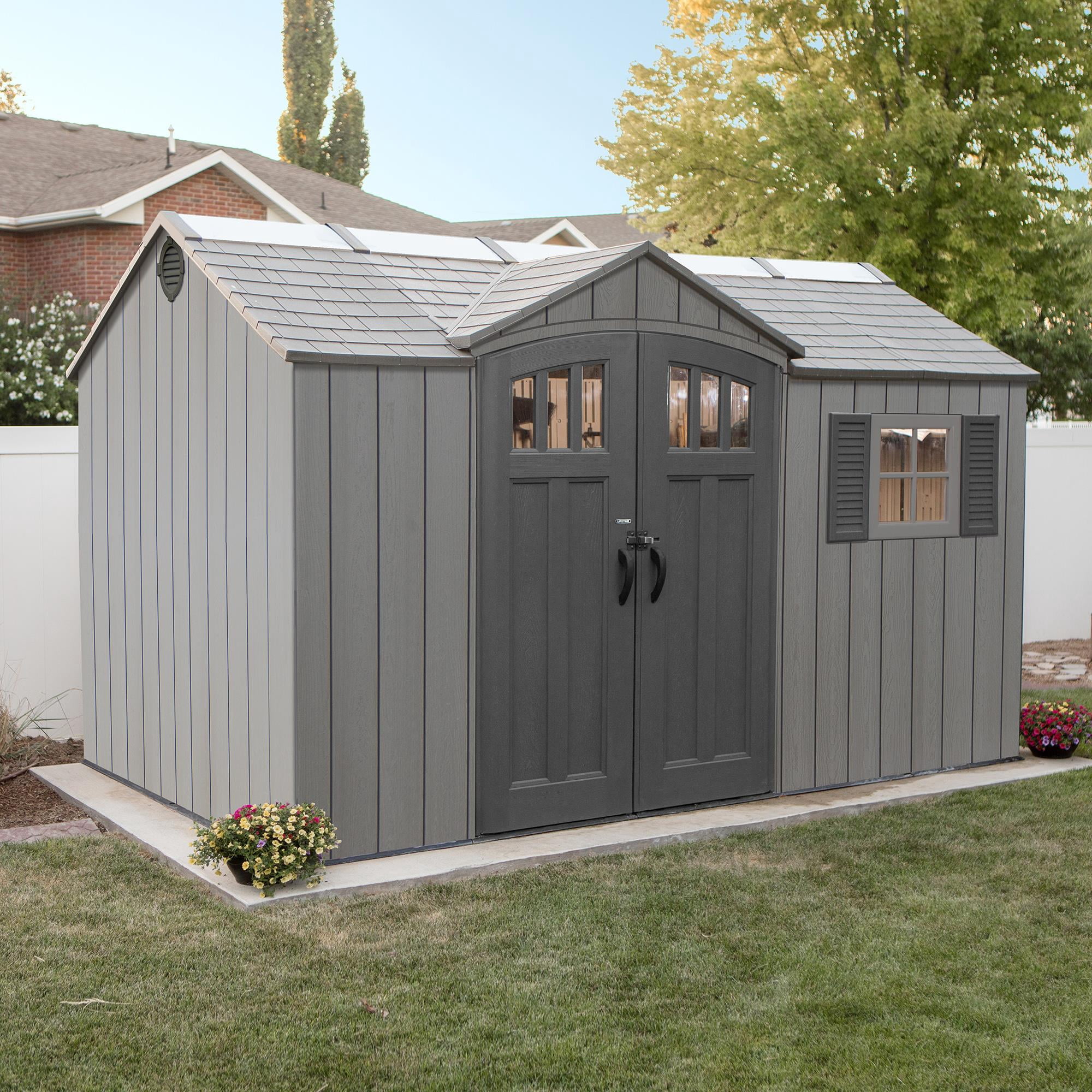 Lifetime Polyethylene Outdoor Storage Shed (Tan/Gray, 12.5 ft x 8 ft) 84oib