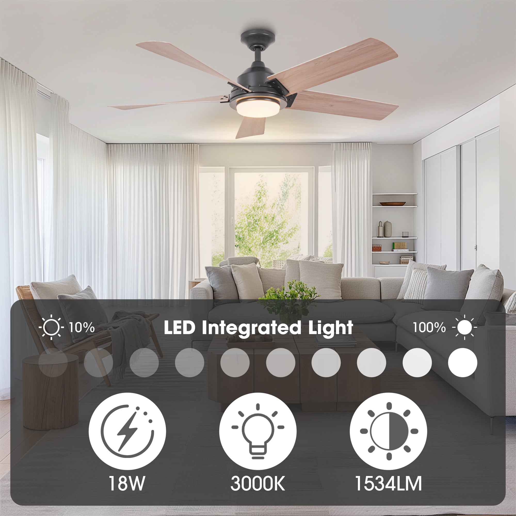 Parrot Uncle Farmhouse 52 in LED Ceiling Fan with Remote Control (Black, 52 in) 3nx14