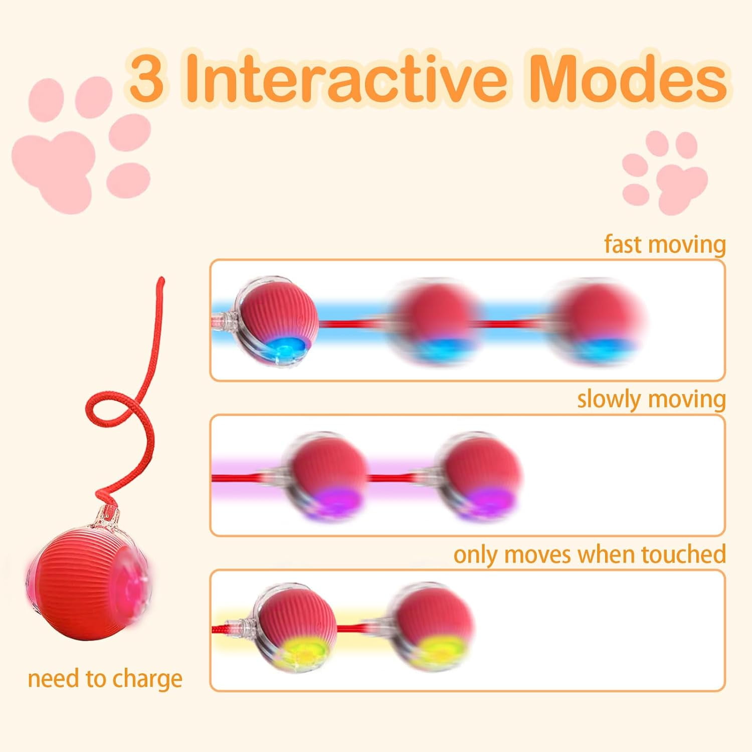 Generic Interactive Automatic Pet Toy Ball (Red, 1.65 in) p6anv