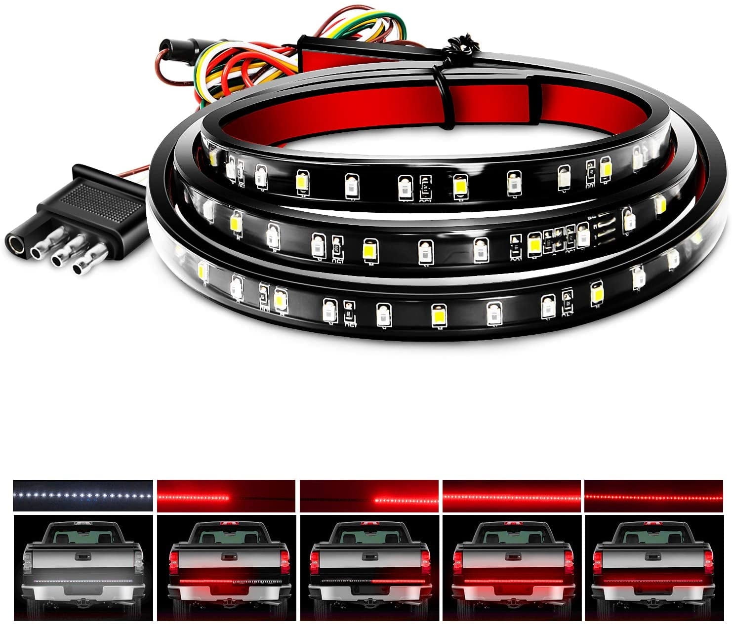 Nilight LED Tailgate Light Strip with Brake, Turn Signal, and Reverse Functions (Red/White, 49 in) bz1wl