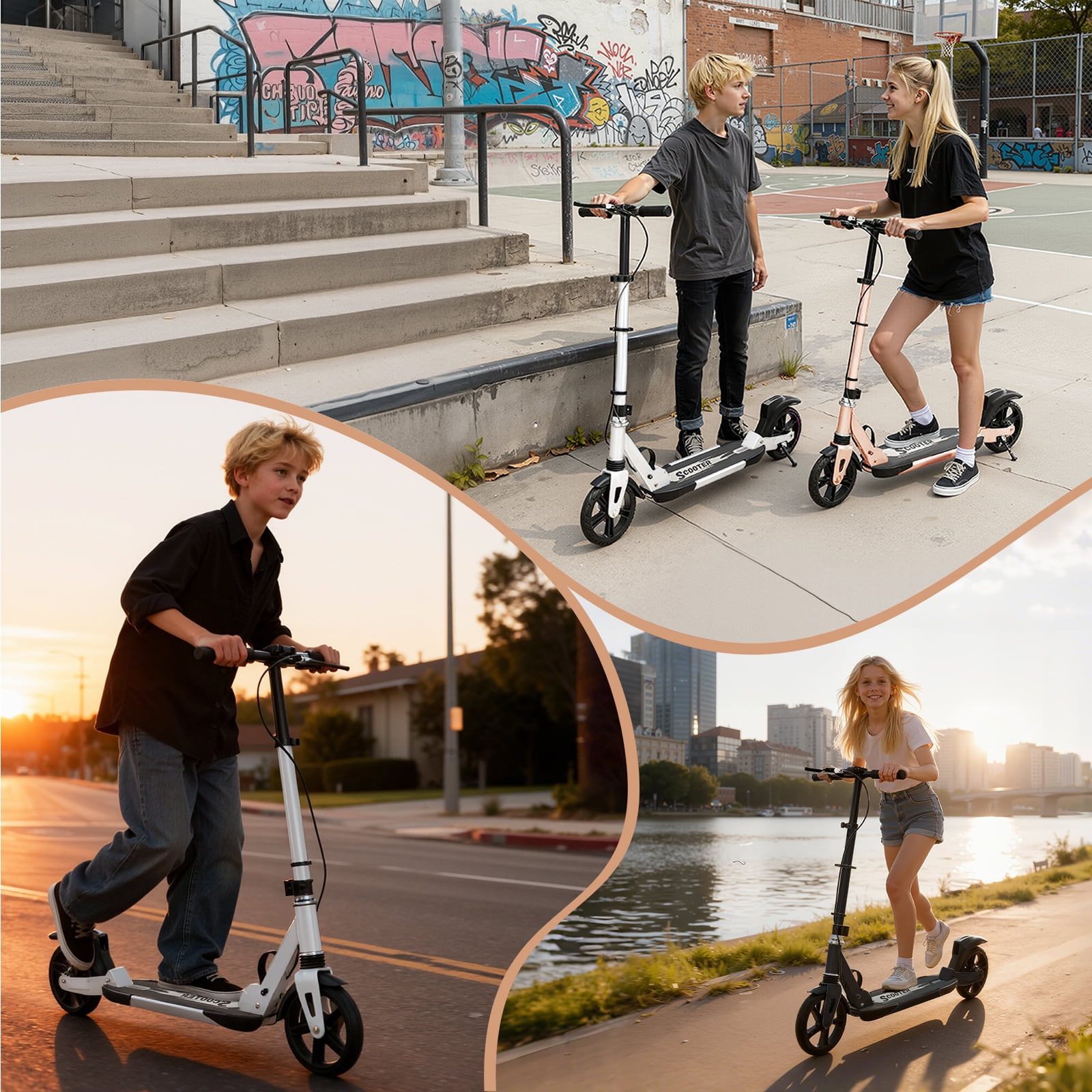 Duomigo Kick Scooter for Teens and Adults, Foldable Commuter Scooter with Hand Brake and 8 in Wheels (Black, 220 lb) pbg6k