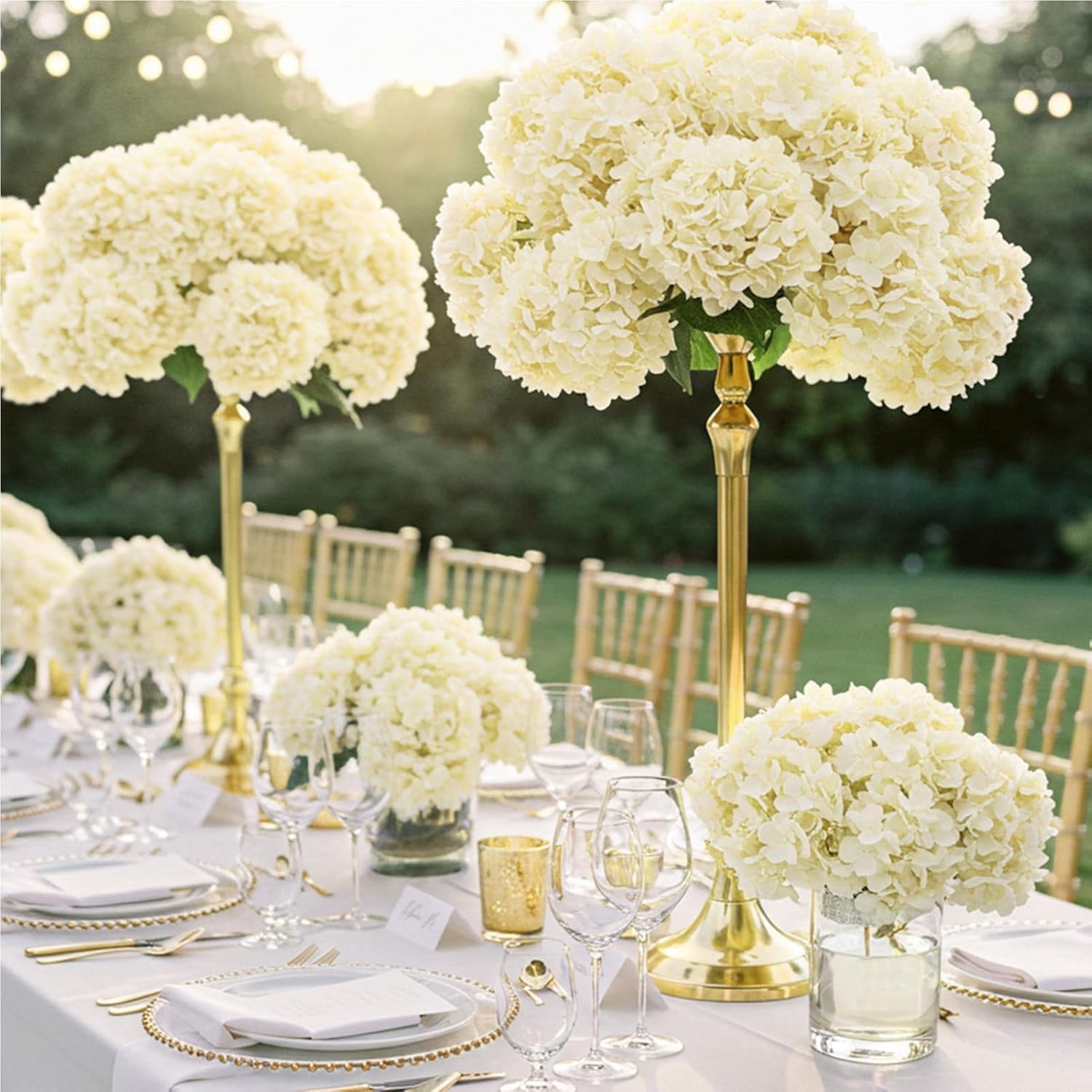 Auihiay Artificial Hydrangea Flowers for Wedding Decor and DIY Floral Arrangements (Champagne, 10-Pack, 7 in Blooms) 1koj6