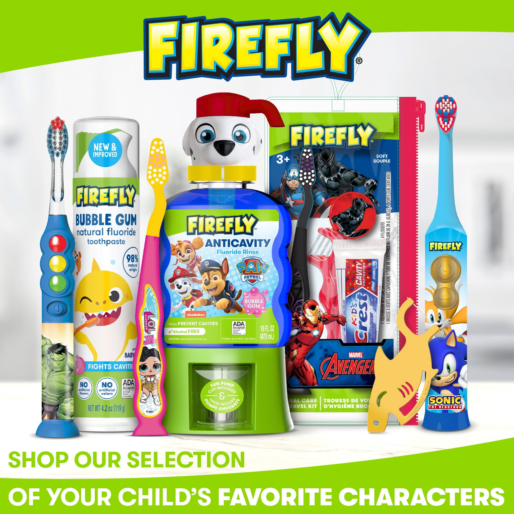 Firefly Kids Light Up Timer Toothbrush, Soft Bristles, Oral Care Set (Blue and Green, 2 Count) alqsg