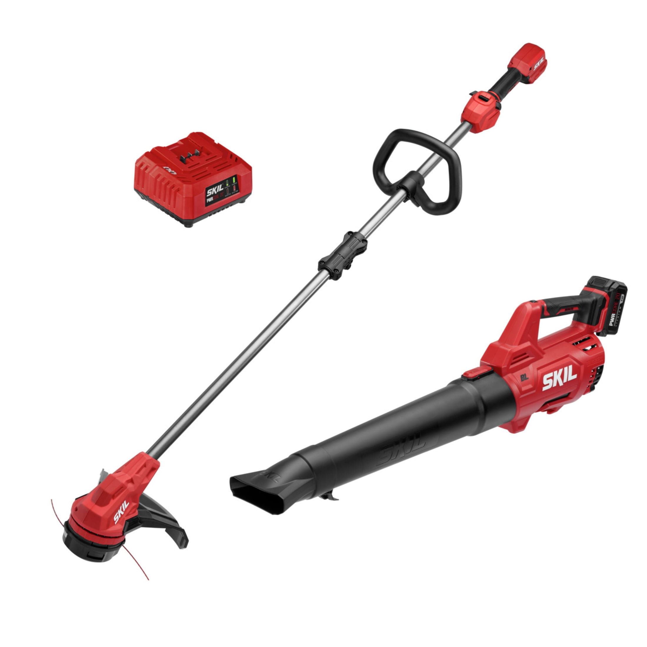 SKIL 20V Brushless Cordless String Trimmer and Leaf Blower Combo Kit (Black/Red, 13 in) hdztw