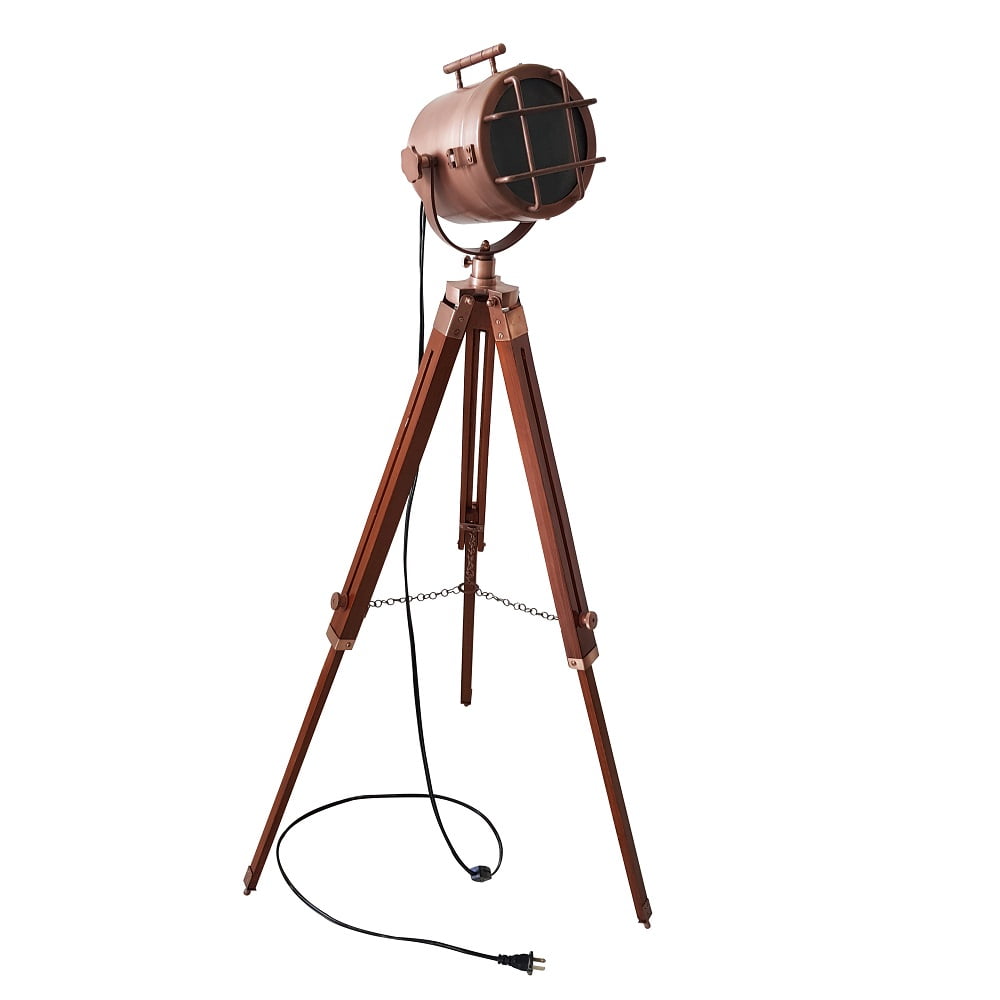 Collectiblesbuy Vintage Searchlight Floor Lamp Studio Spotlight with Wooden Tripod Stand (Antique Copper, 40 in) apxdh