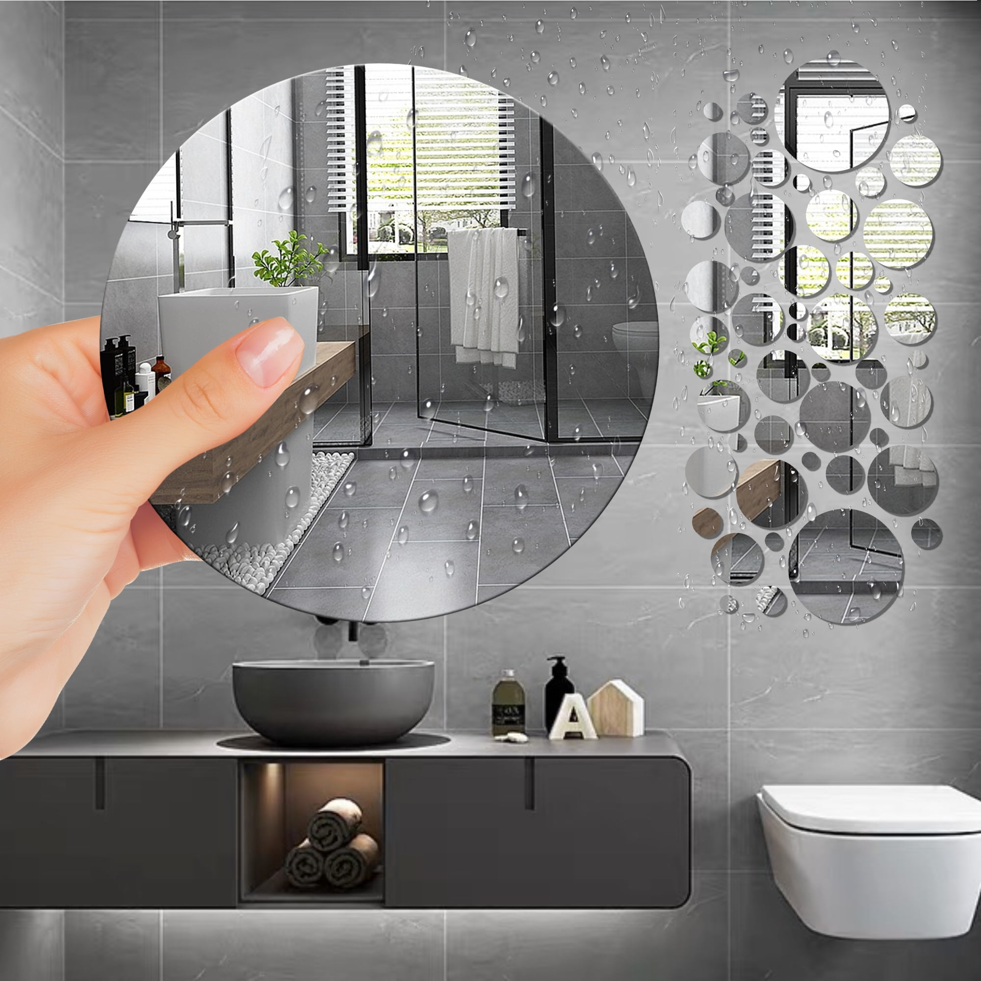 EEEkit 3D Mirror Wall Stickers Self-Adhesive Acrylic Round Decals for Home Art Decor (Silver, 50-Piece Set) bmali