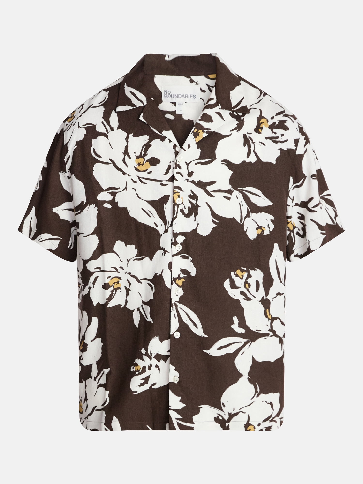 No Boundaries Men's Boxy Fit Linen Blend Resort Shirt (Brown, XS) om9l4